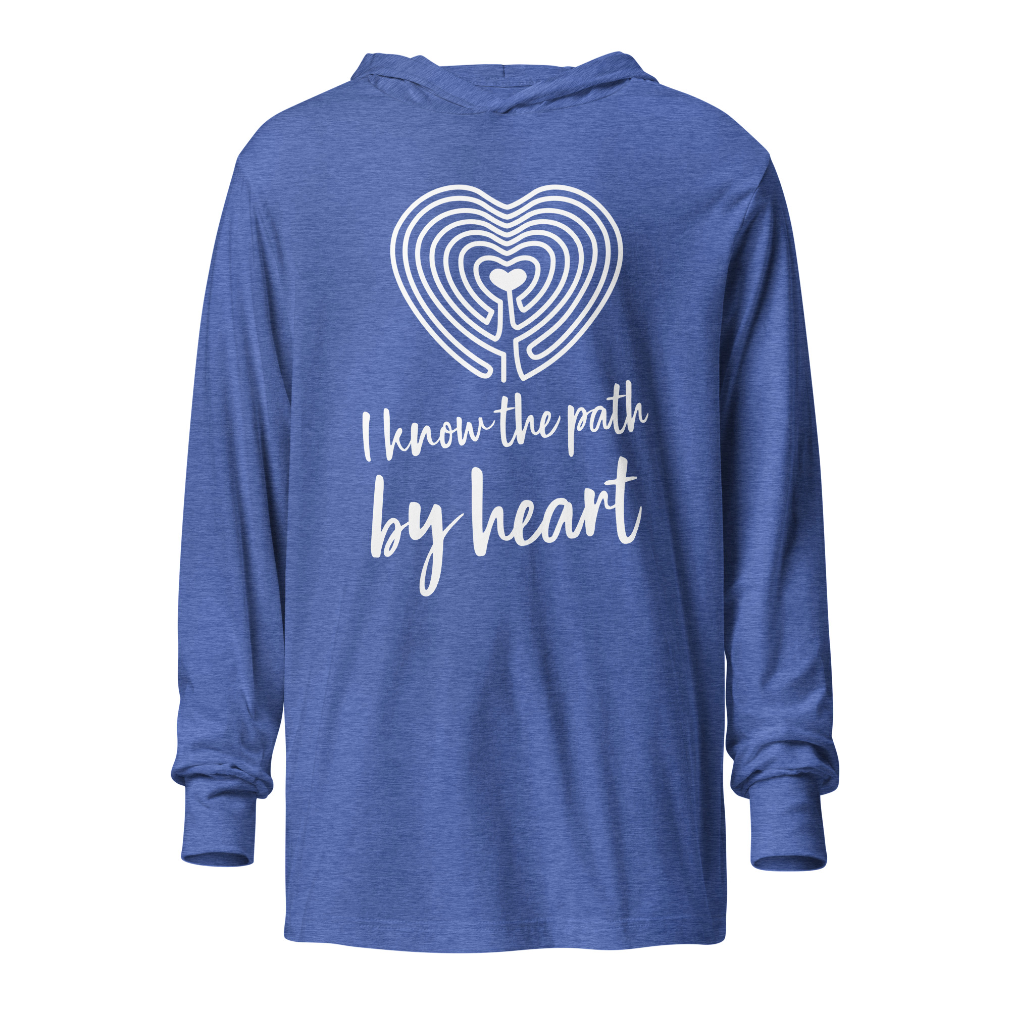 Labyrinth Heart labyrinth I Know the Path by Heart Hooded long-sleeve tee-heather-true-royal-front-6962906d8c1d9
