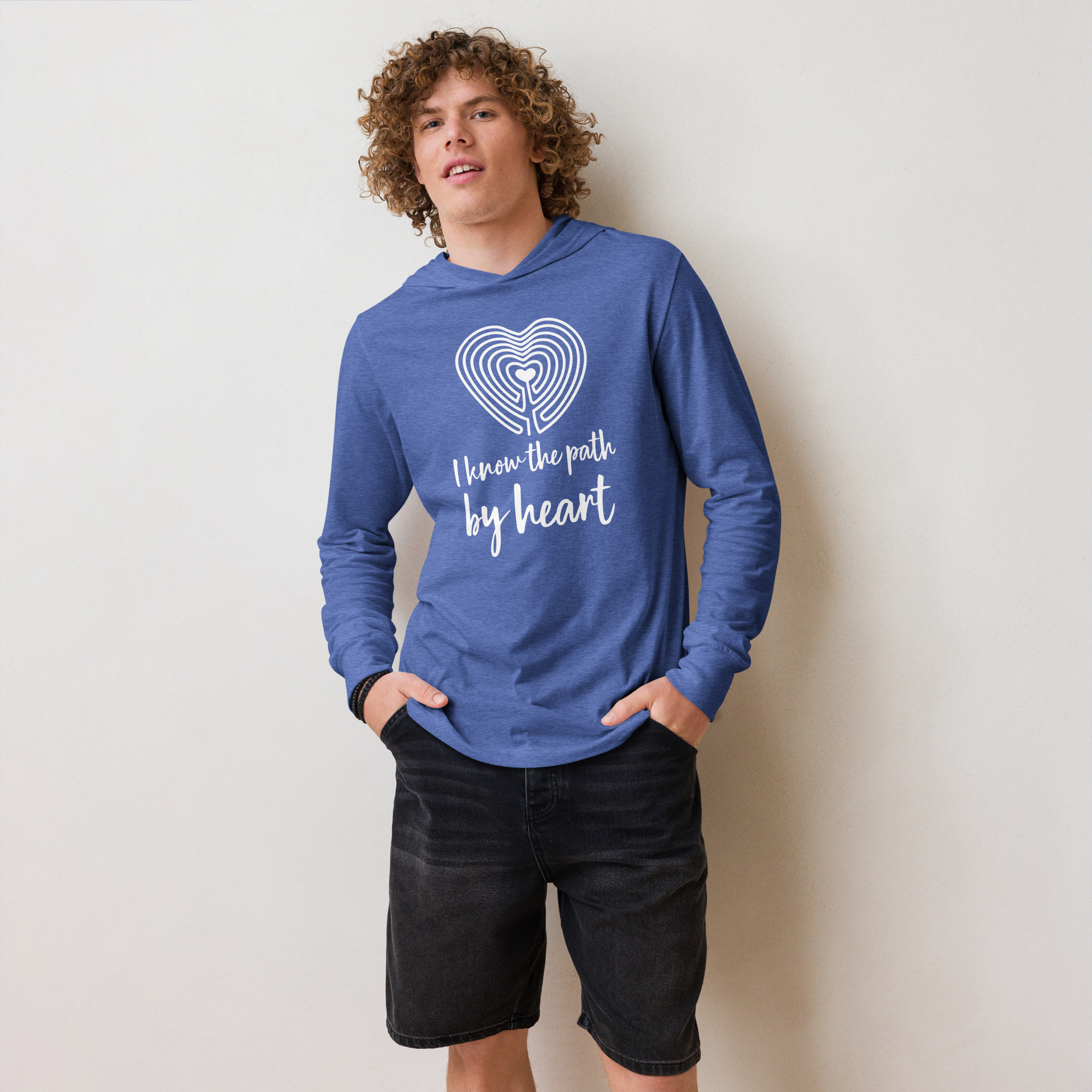 Labyrinth Heart labyrinth I Know the Path by Heart Hooded long-sleeve tee-heather-true-royal-front-6962906d8cf88