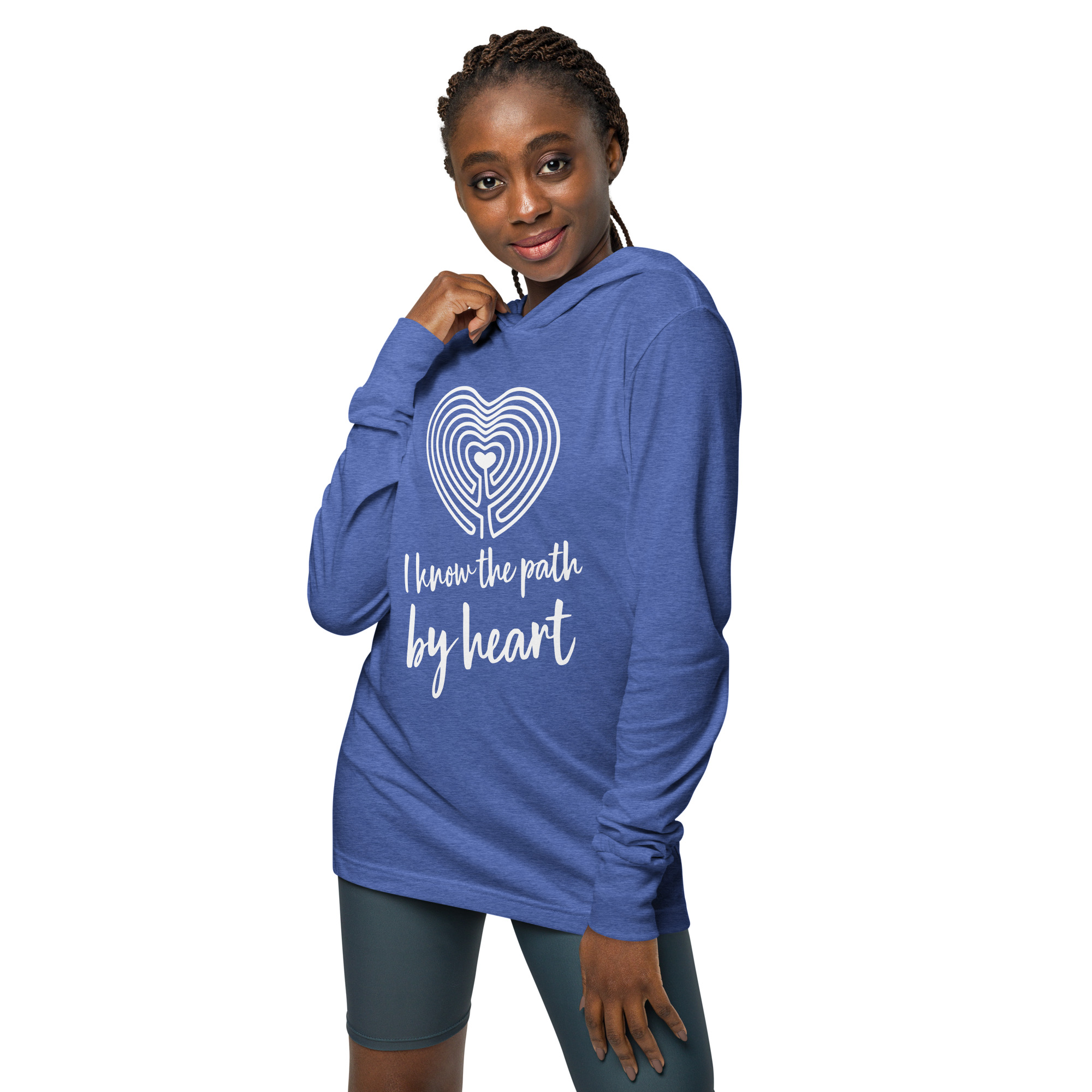 Labyrinth Heart labyrinth I Know the Path by Heart Hooded long-sleeve tee-heather-true-royal-front-6962906d8d630