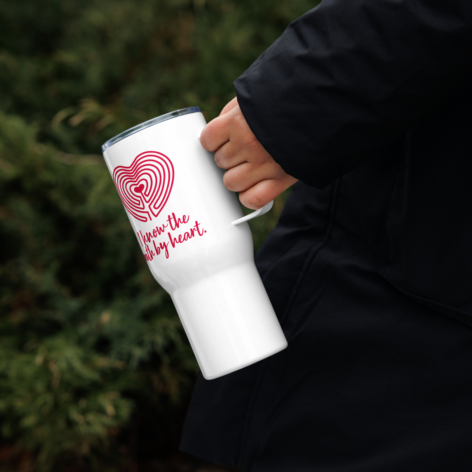 Labyrinth Heart labyrinth I know the Path by Heart travel mug-with-a-handle-white-25-oz-left-6962933b570fa