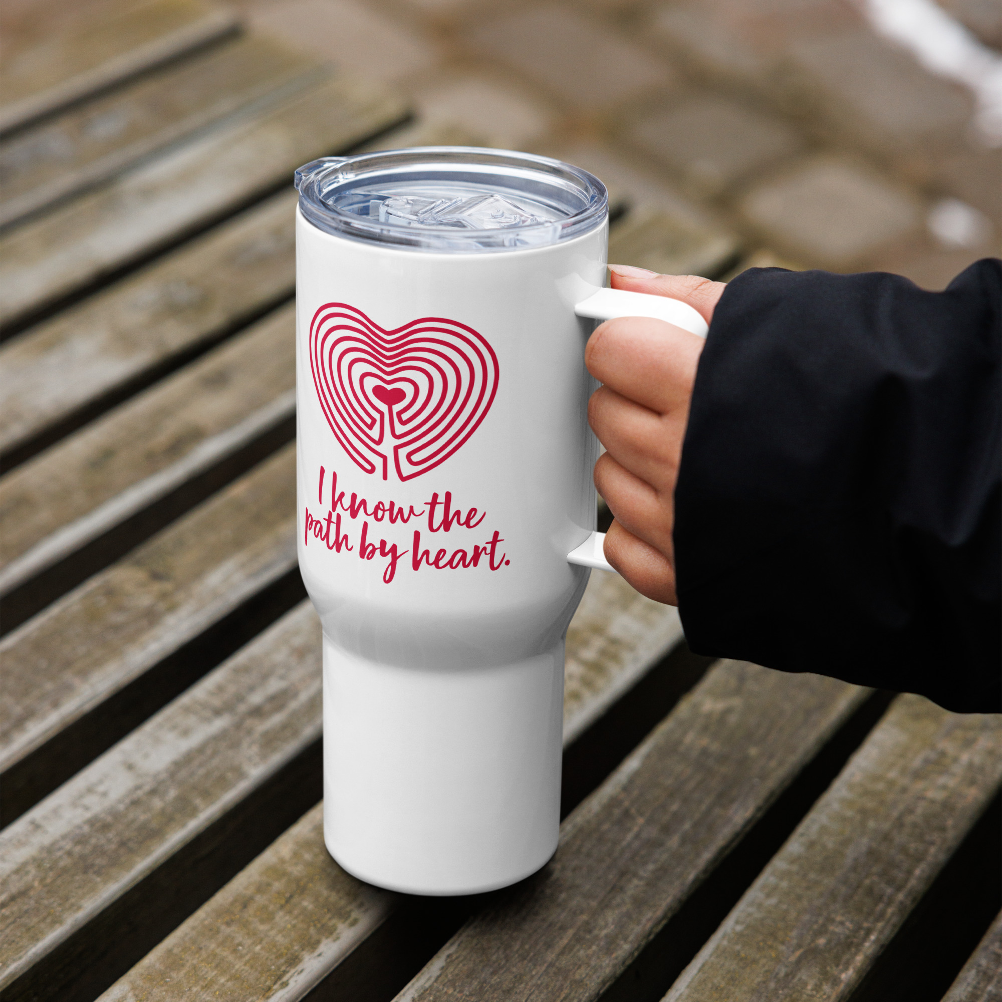 Labyrinth Heart labyrinth I know the Path by Heart travel mug-with-a-handle-white-25-oz-left-6962933b57a81