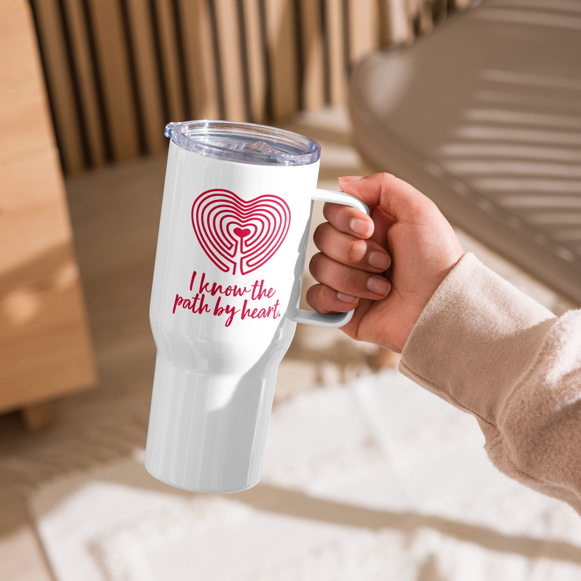 Labyrinth Heart labyrinth I know the Path by Heart travel mug-with-a-handle-white-25-oz-left-6962933b57ef1