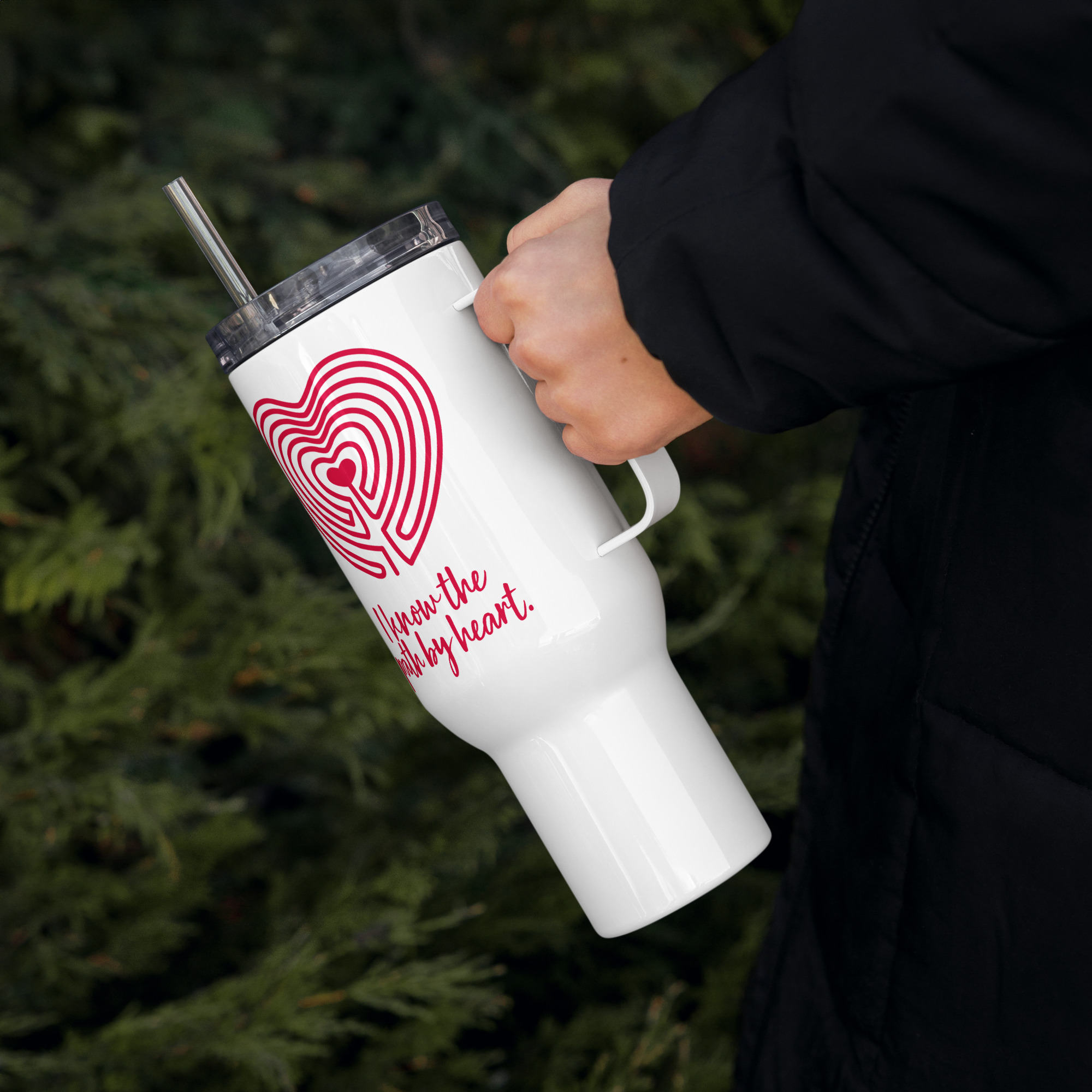 Labyrinth Heart labyrinth I know the Path by Heart travel mug-with-a-handle-white-40-oz-left-6962933b5a363