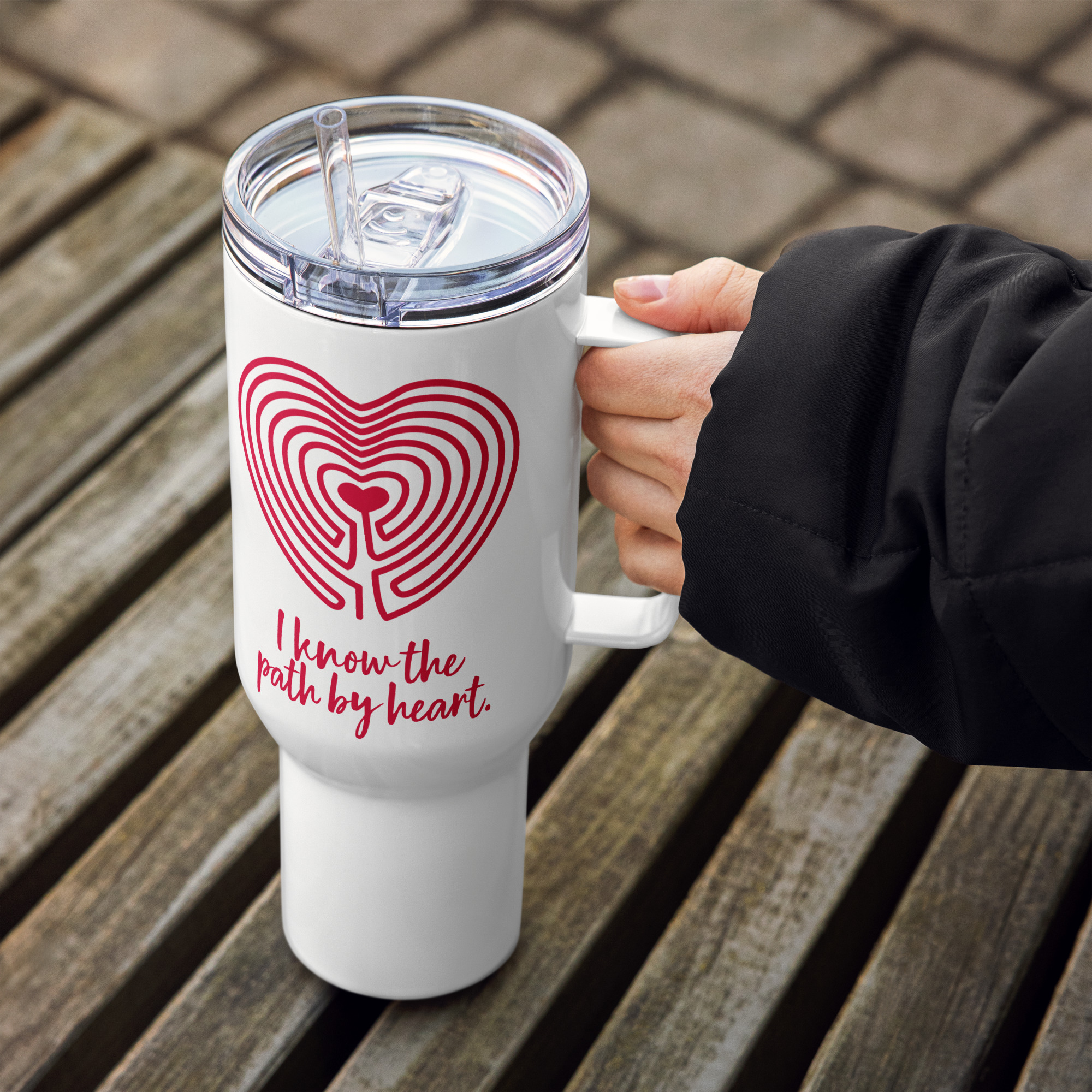 Labyrinth Heart labyrinth I know the Path by Heart travel mug-with-a-handle-white-40-oz-left-6962933b5b0a5