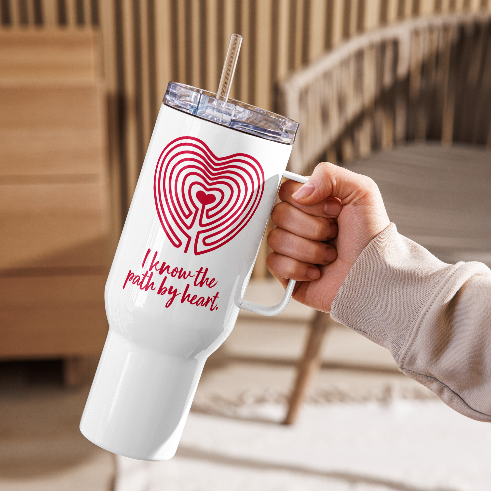 Labyrinth Heart labyrinth I know the Path by Heart travel mug-with-a-handle-white-40-oz-left-6962933b5c6fc