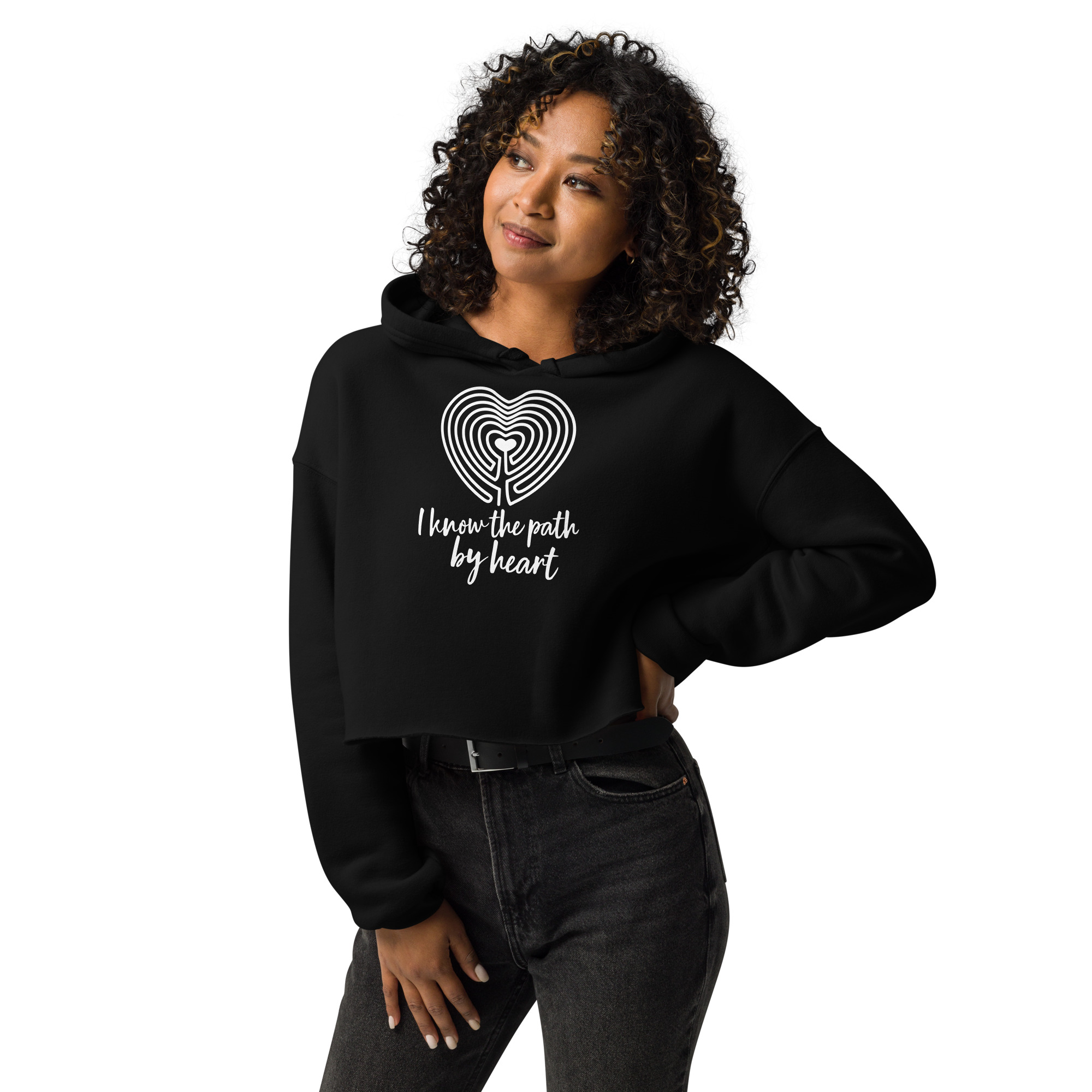 Labyrinth Heart labyrinth I know the Path by Heart womens-cropped-hoodie-black-front-696272dcbe5fd