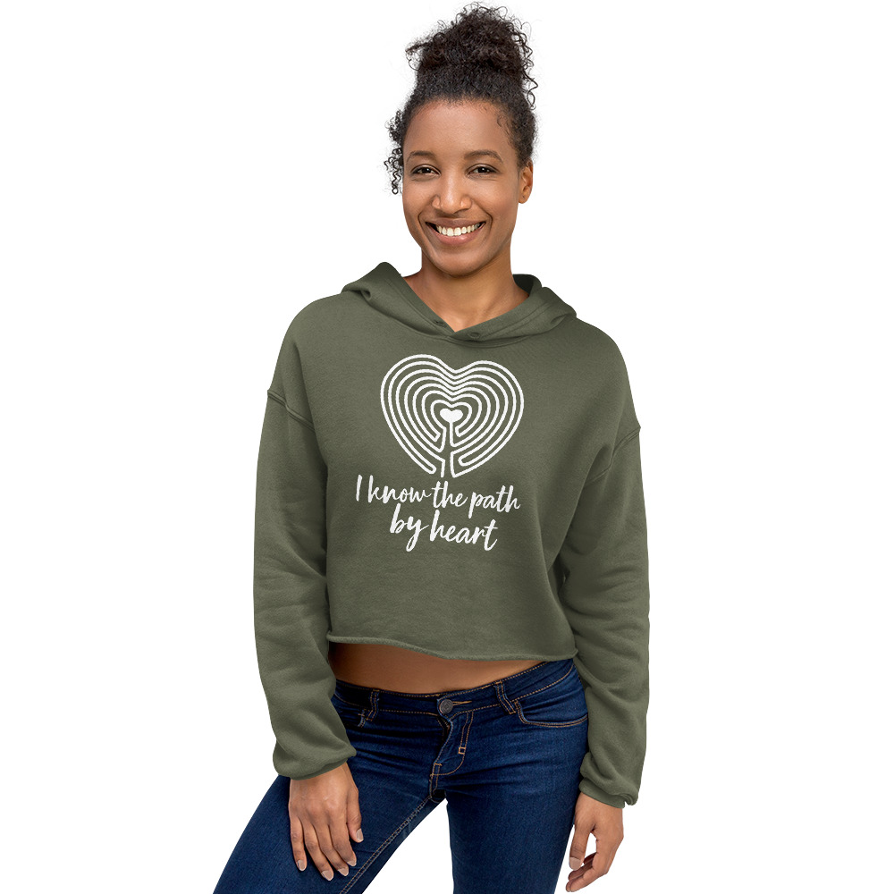 Labyrinth Heart labyrinth I know the Path by Heart womens-cropped-hoodie-military-green-front-696272dcbcdc5