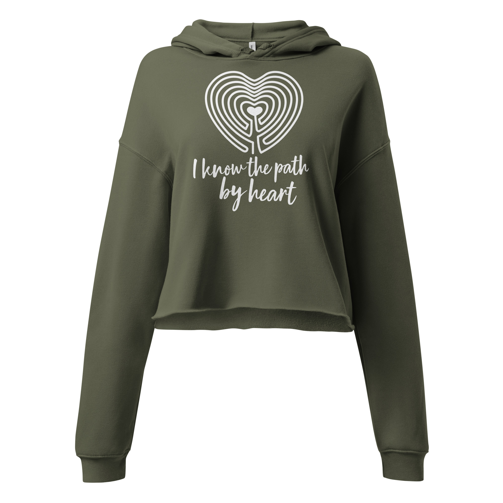 Labyrinth Heart labyrinth I know the Path by Heart womens-cropped-hoodie-military-green-front-696272dcbf24c