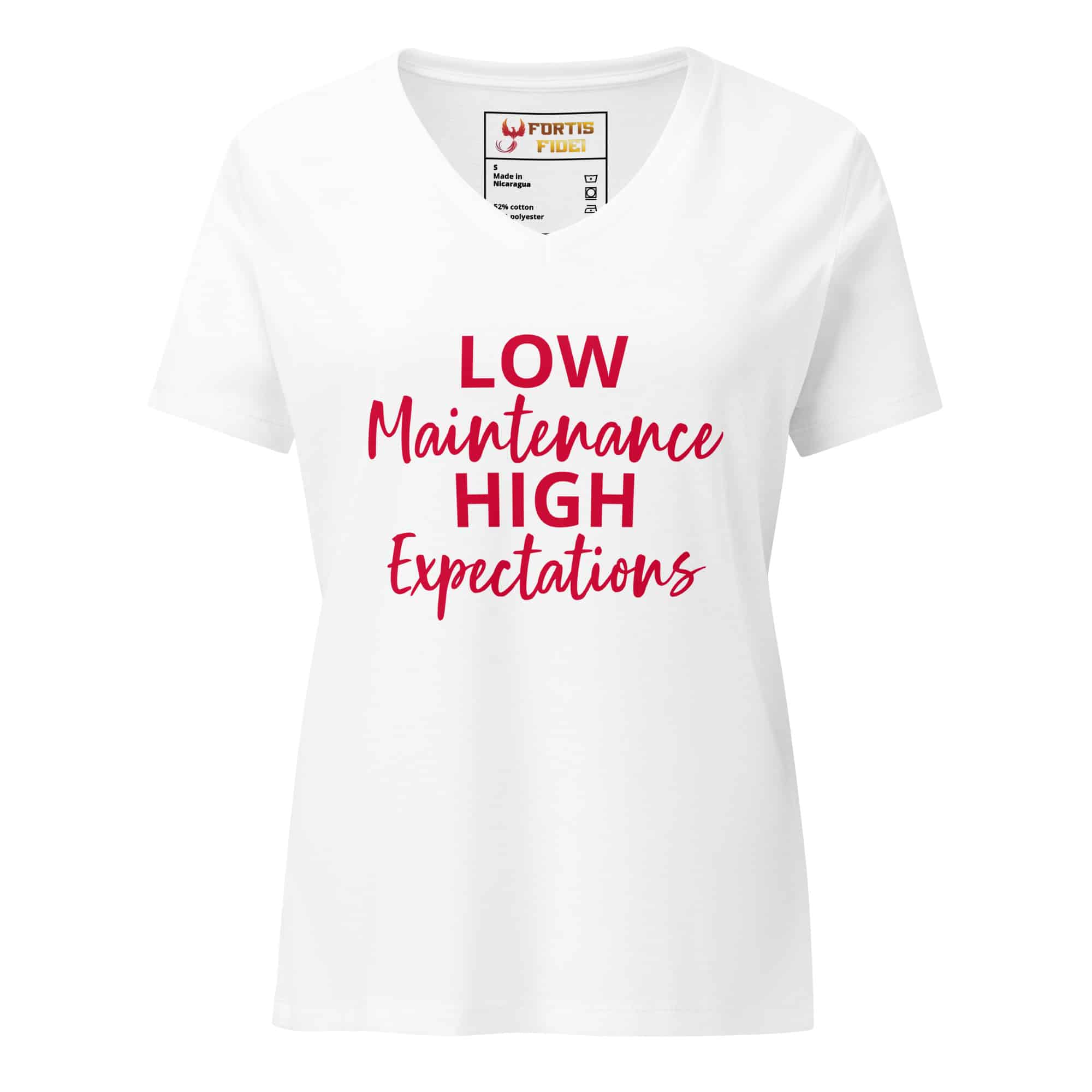 Low Maintenance High Expectations Women’s relaxed v-neck t-shirt