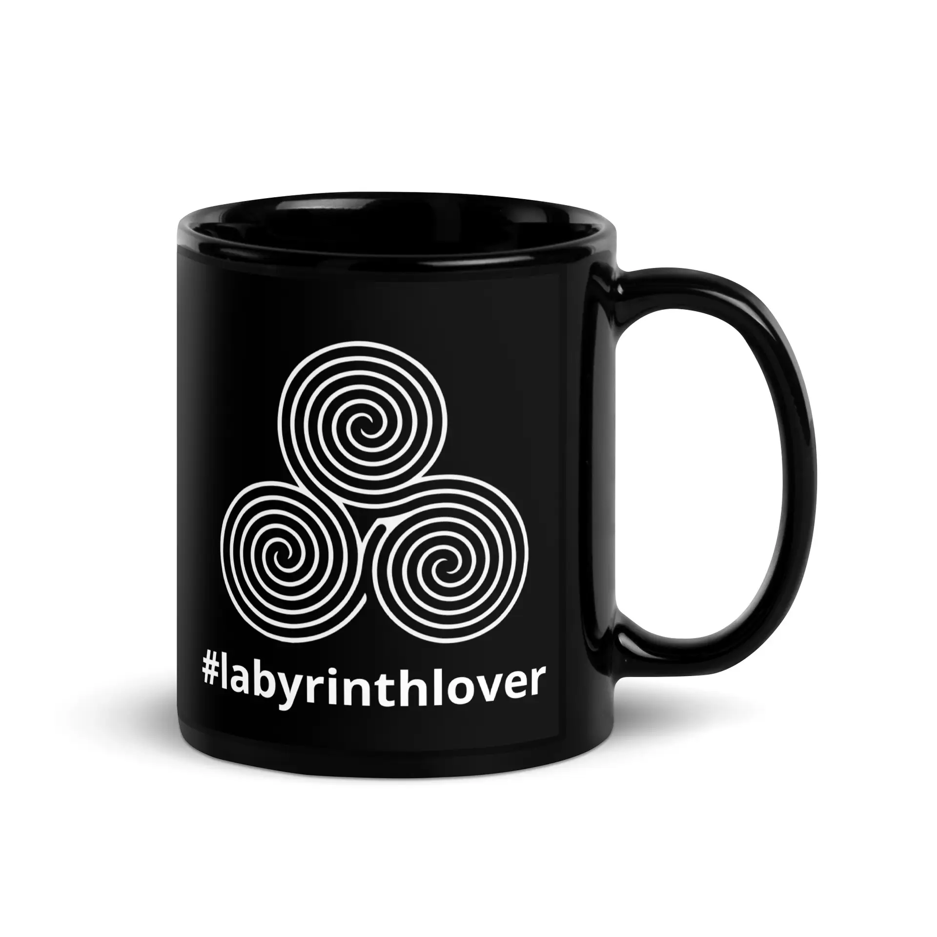 Labyrinth Triple Spiral Labyrinth #labyrinthlover Black Glossy Mug