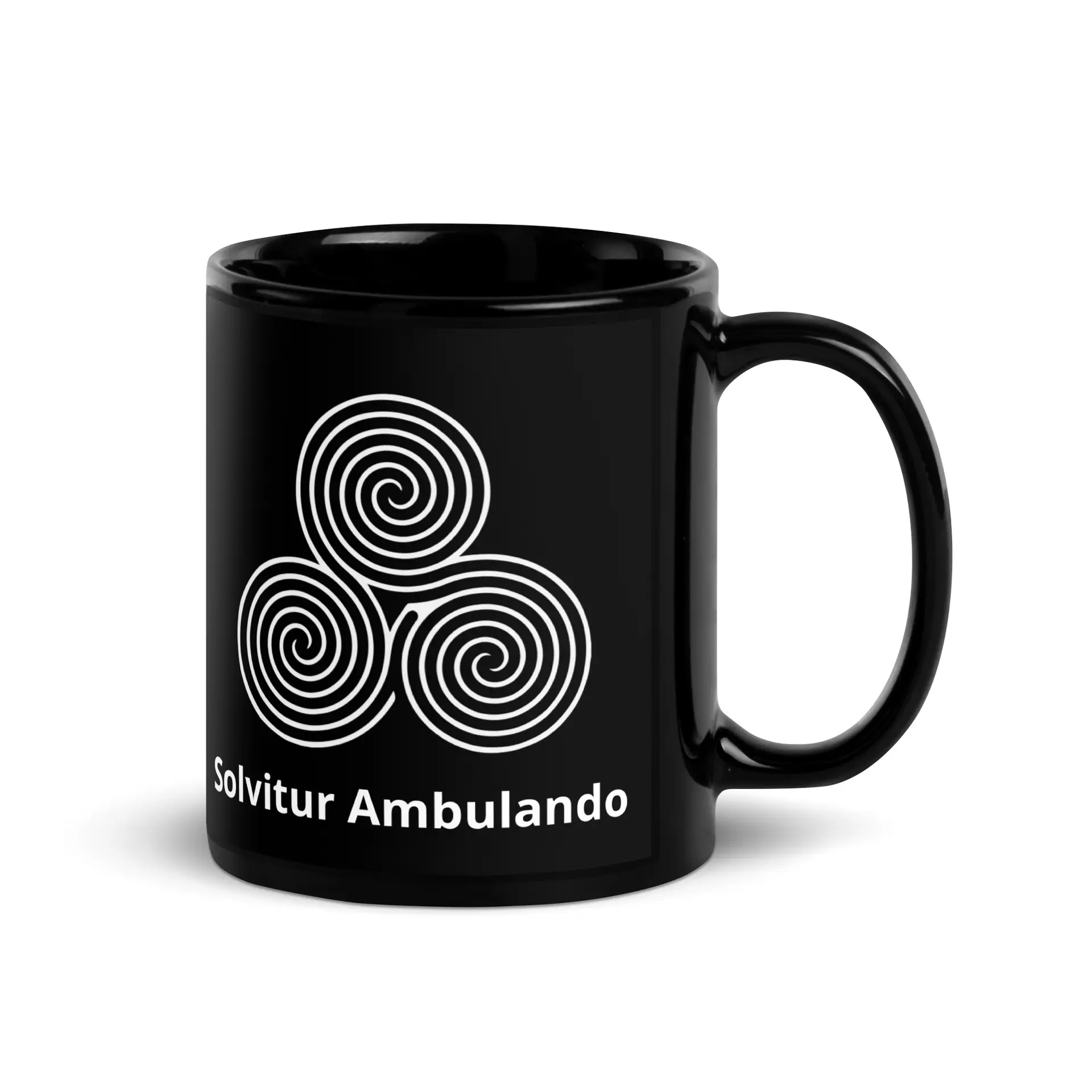 Labyrinth Triple Spiral Labyrinth Solvitur Ambulando Black Glossy Mug