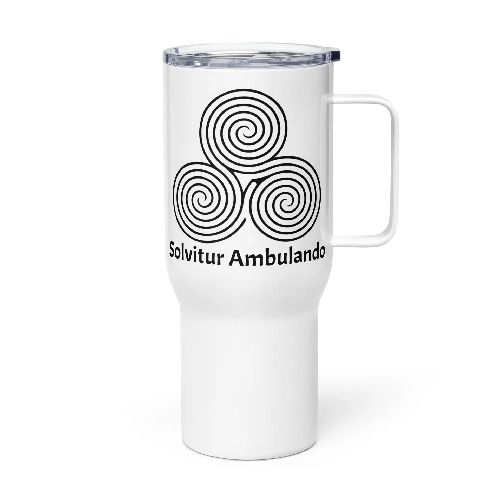 Labyrinth Triple Spiral Labyrinth Solvitur Ambulando Travel mug with a handle