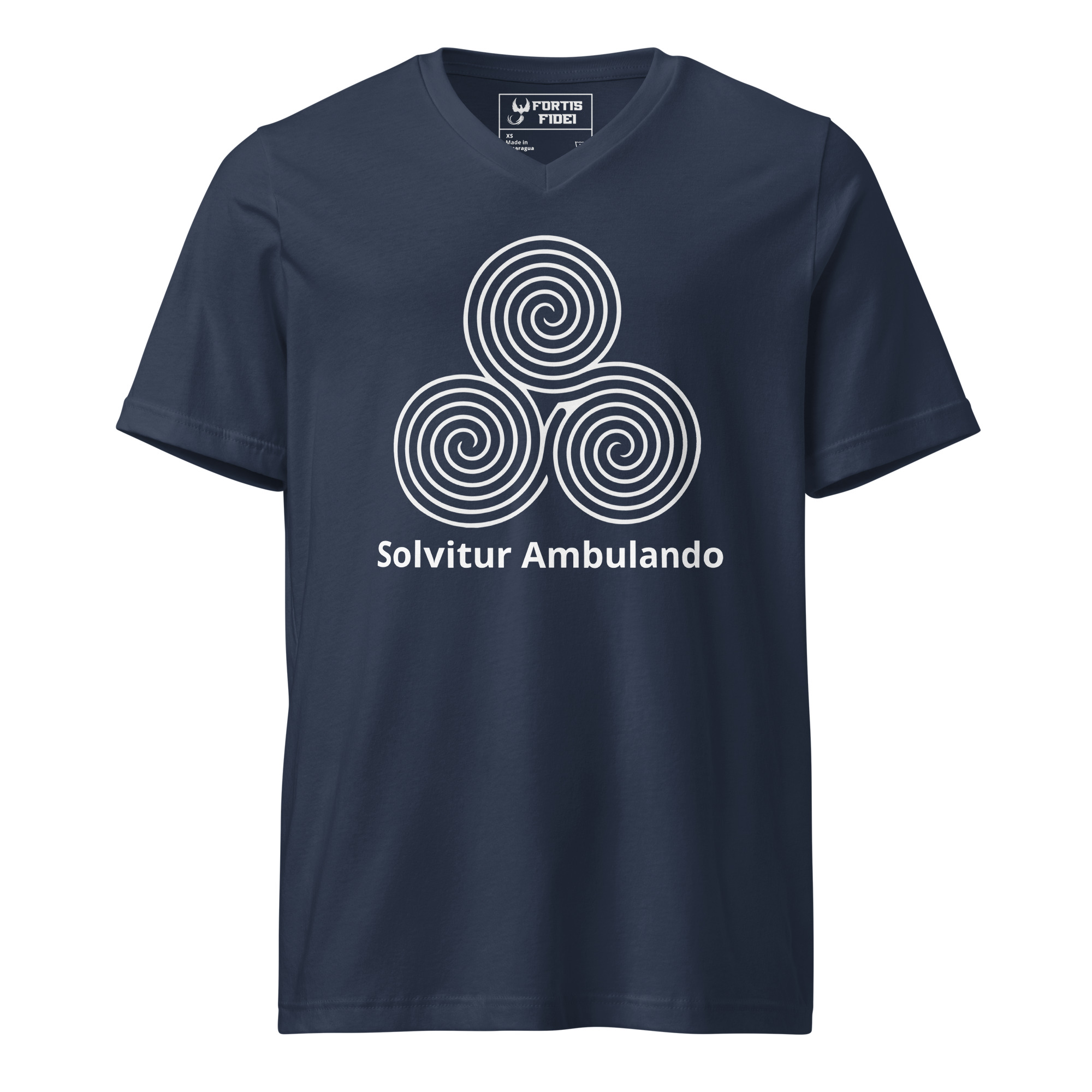 Labyrinth Triple Spiral Solvitur Ambulando Unisex SS V-Neck Tee