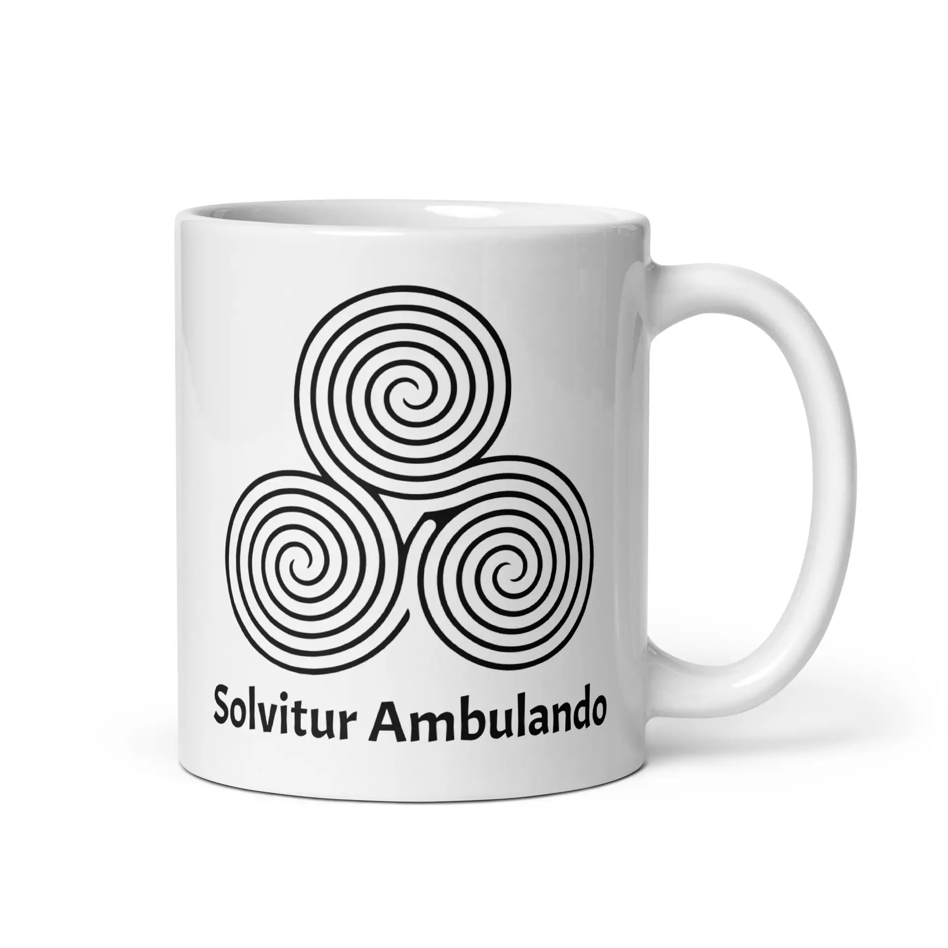 Labyrinth Triple Spiral Labyrinth Solvitur Ambulando White glossy mug