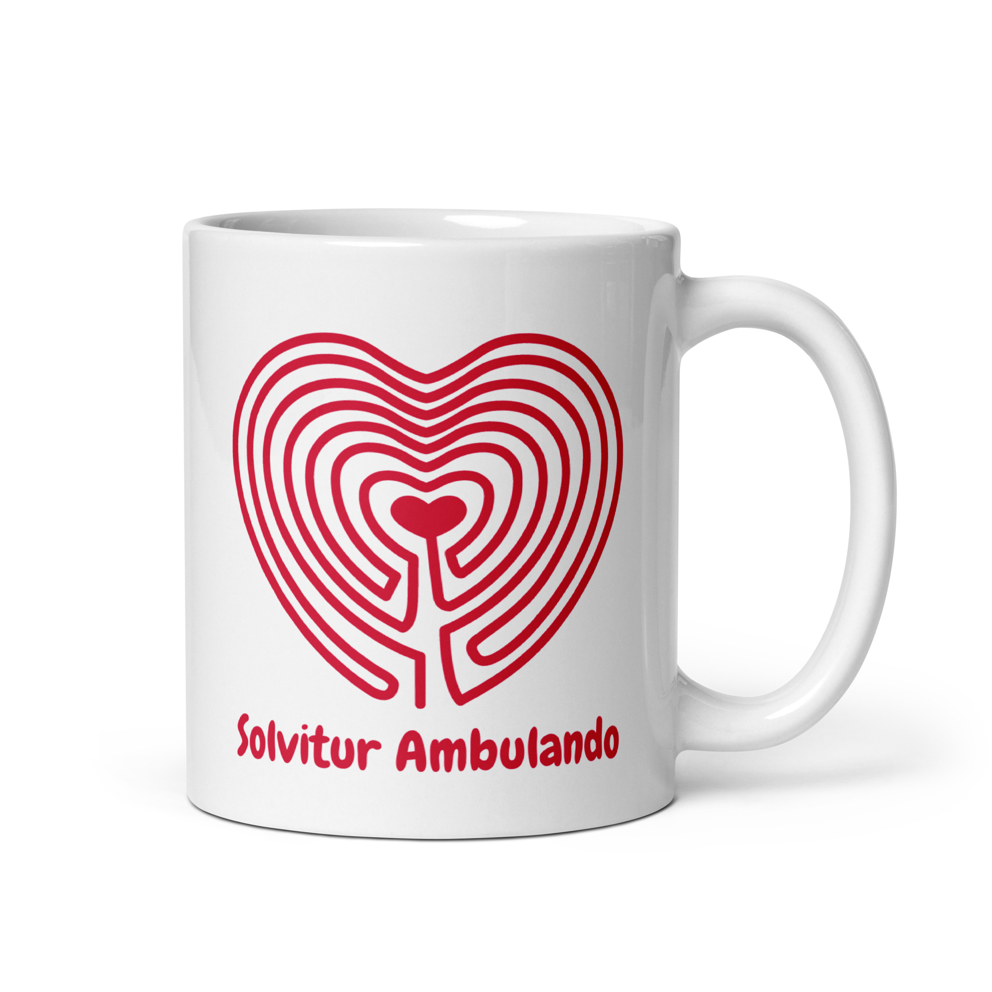 Labyrinth Heart Solvitur Ambulando White glossy mug