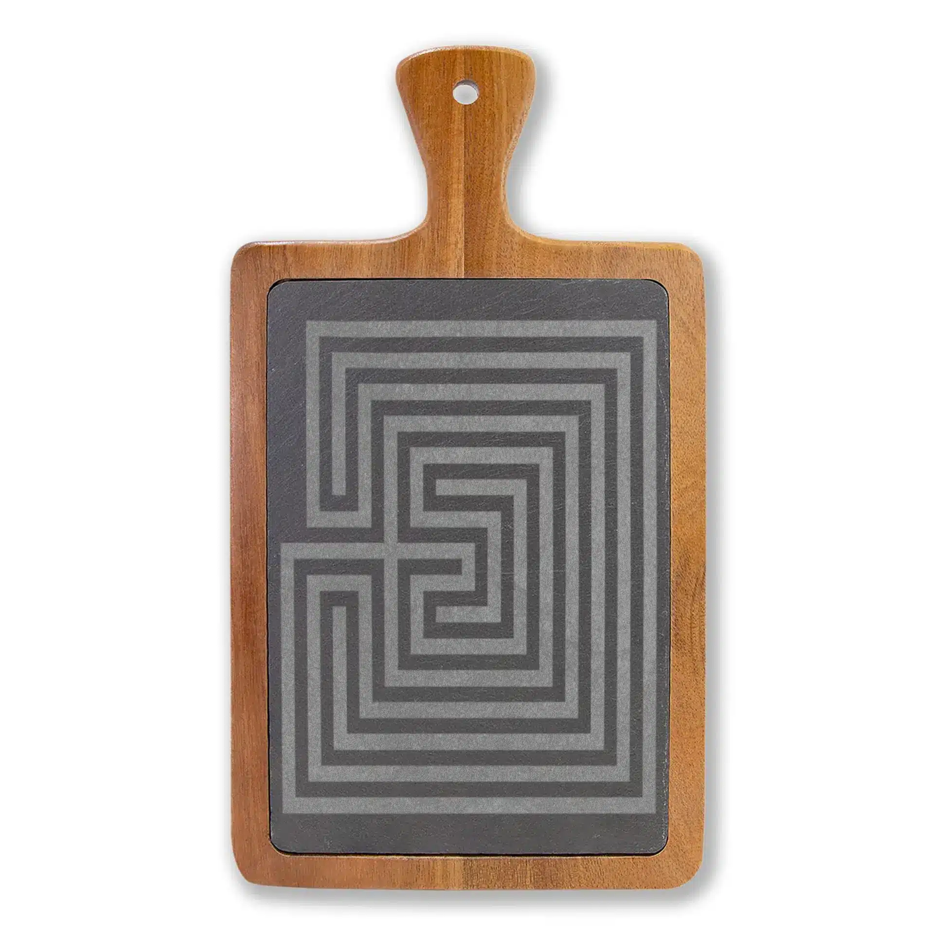 Geometric Rectangle Cretan Labyrinth Engraved Charcuterie Board | Rectangular Serving Board