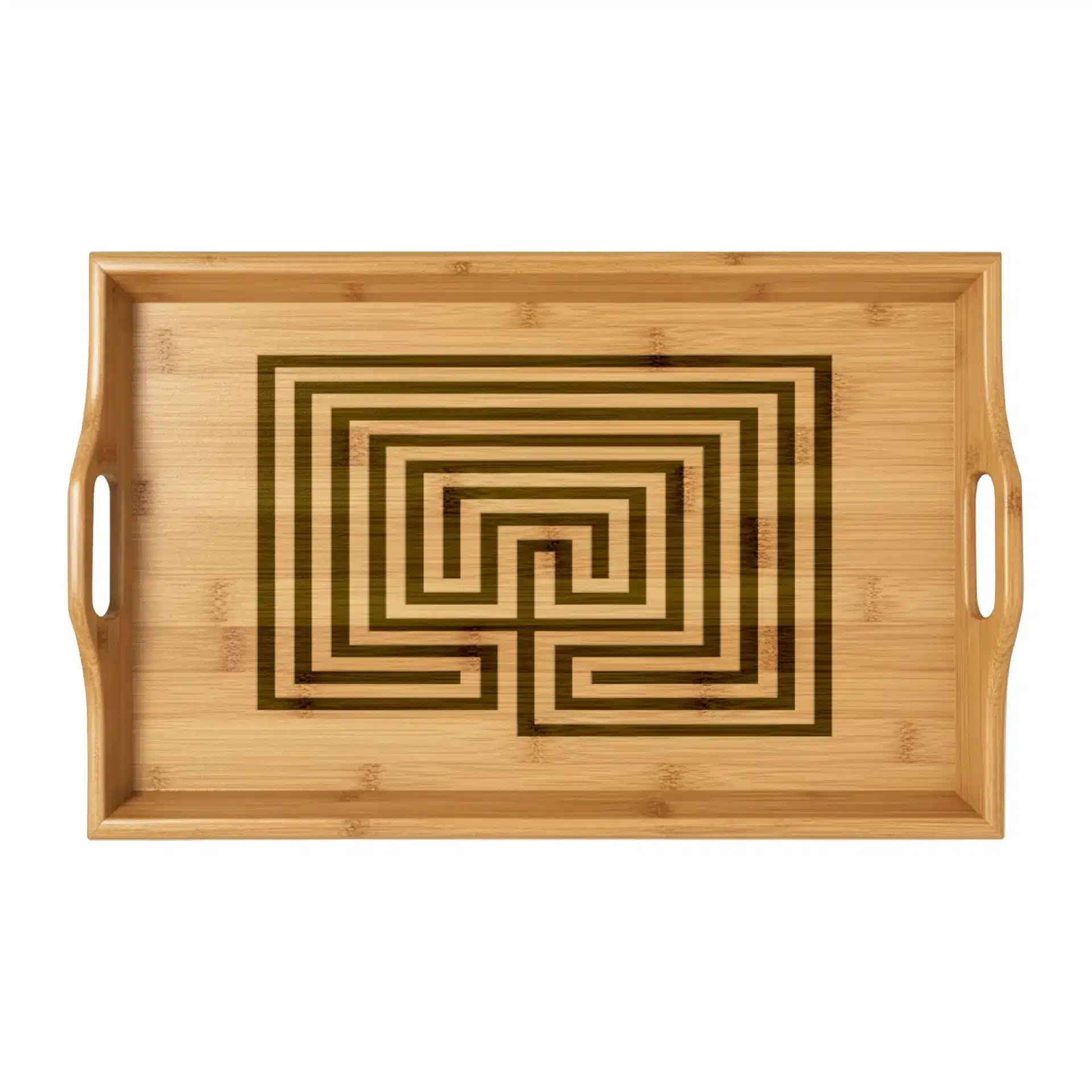 Cretan Labyrinth Classical Labyrinth Maze Bamboo Serving Tray | Engraved Geometric Design