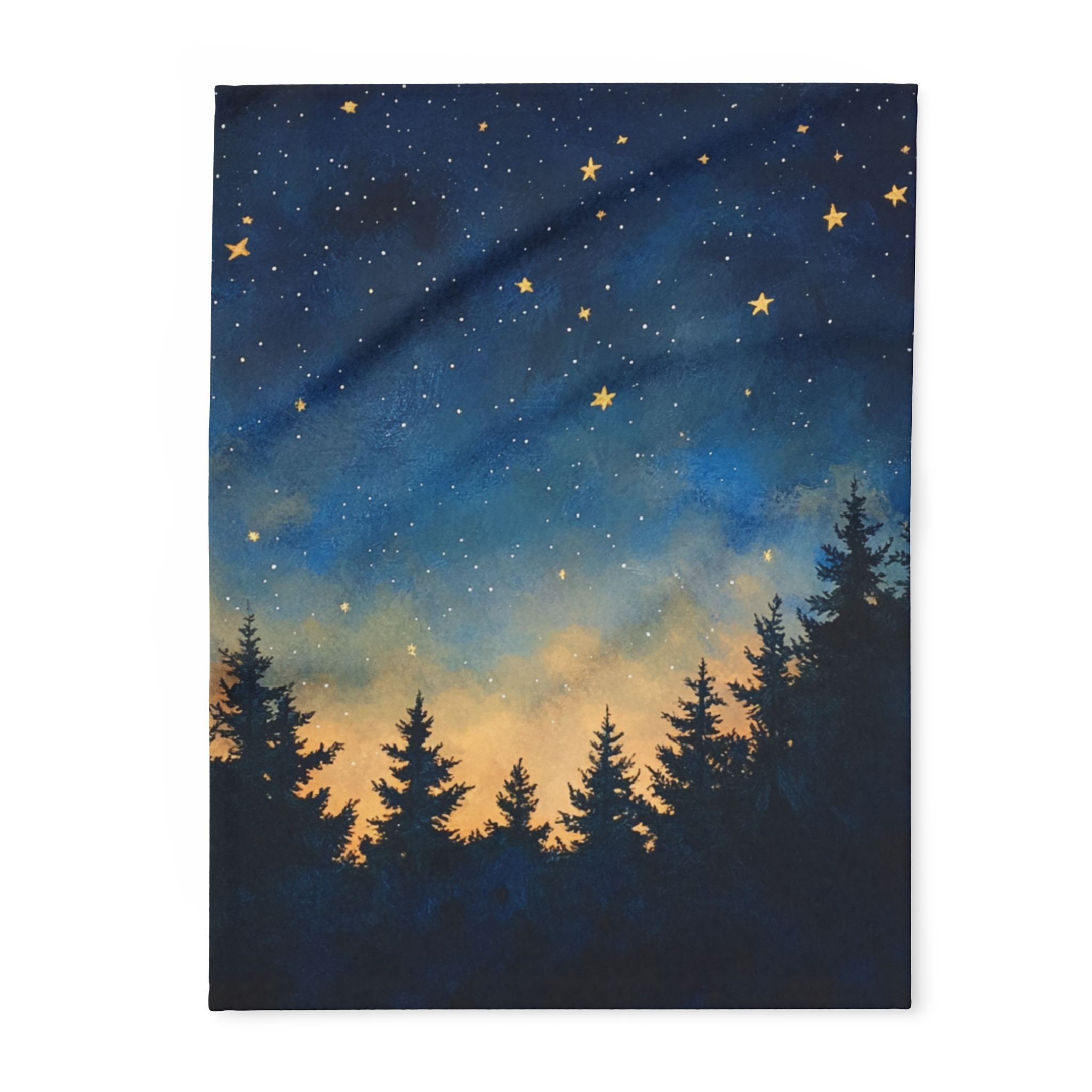 Starry Forest Night Arctic Fleece Blanket (Pine Tree Silhouette Sky)