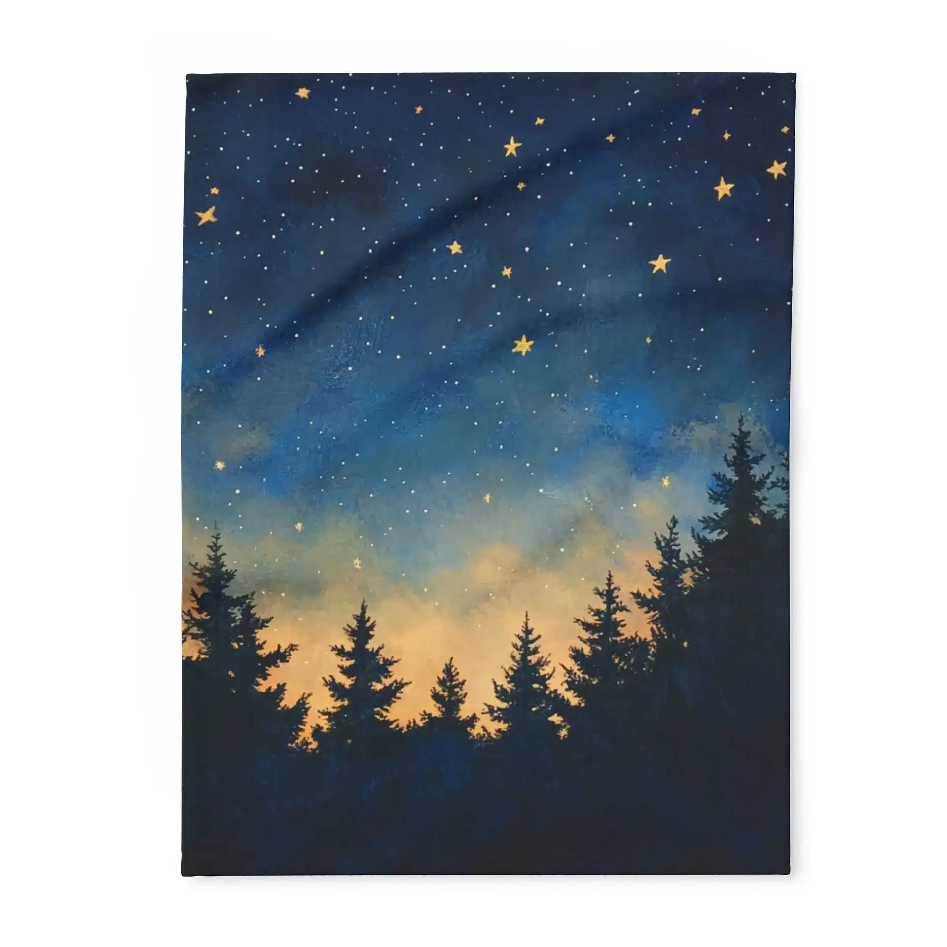 Starry Forest Night Arctic Fleece Blanket | Pine Tree Silhouette Sky