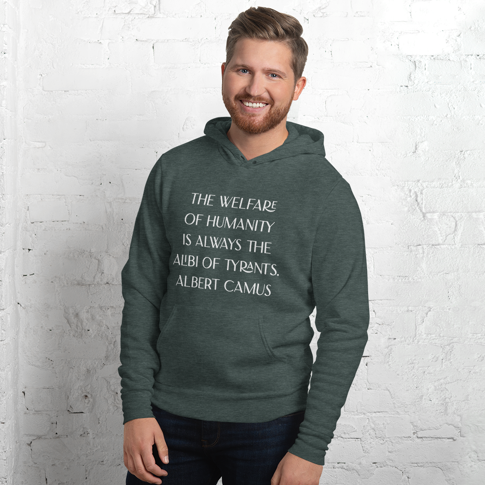 Albert Camus Welfare of Humanity (B+C) unisex-pullover-hoodie-heather-forest-front-68dfd85ece806