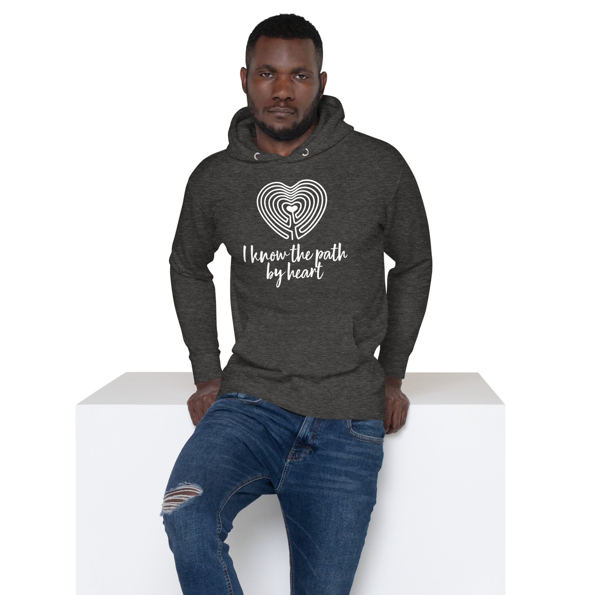 Labyrinth Heart labyrinth I know the Path by Heart cotton-heritage-m2580-unisex-premium-pullover-hoodie-charcoal-heather-front-696295a6507ca