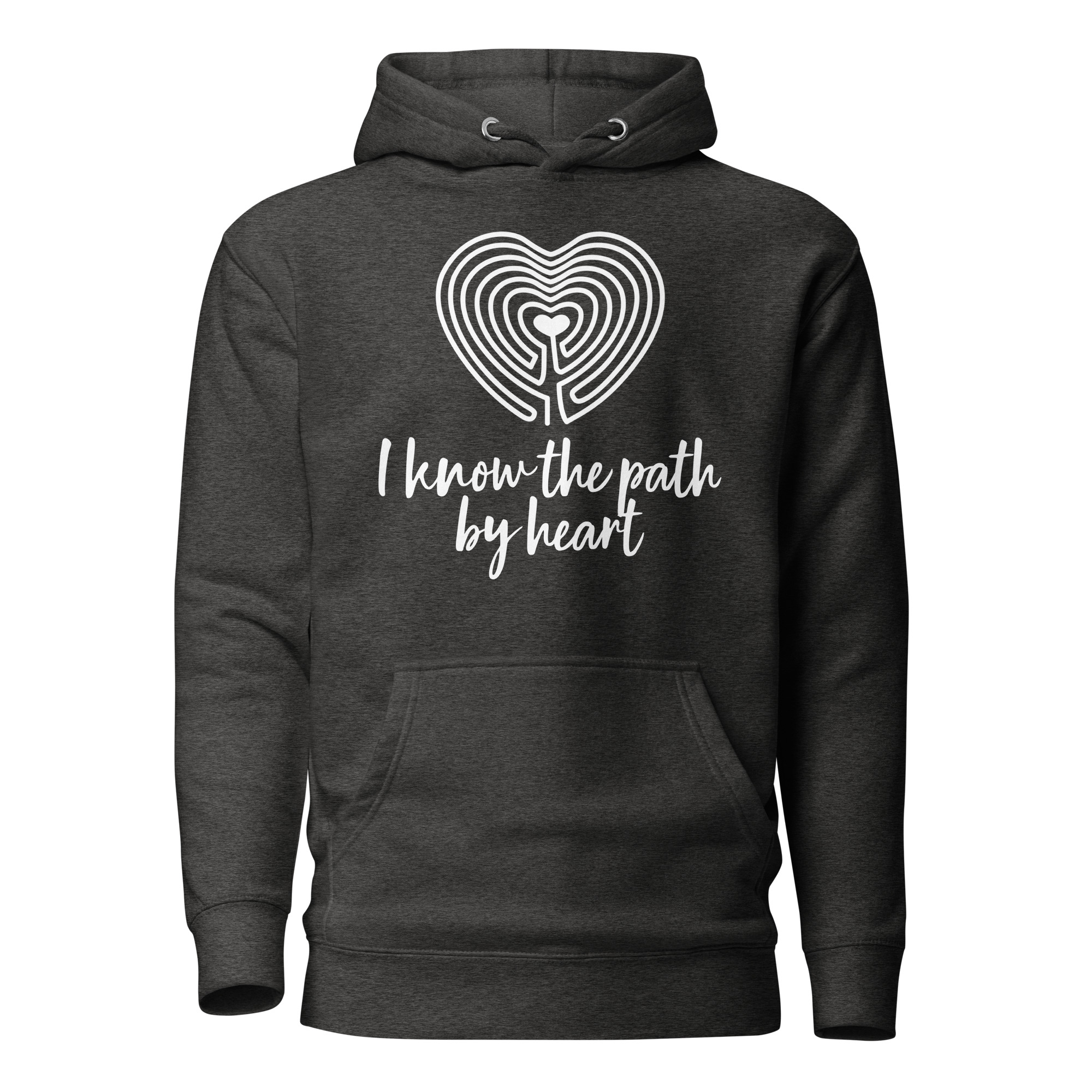 Labyrinth Heart labyrinth I know the Path by Heart cotton-heritage-m2580-unisex-premium-pullover-hoodie-charcoal-heather-front-696295a651dbb