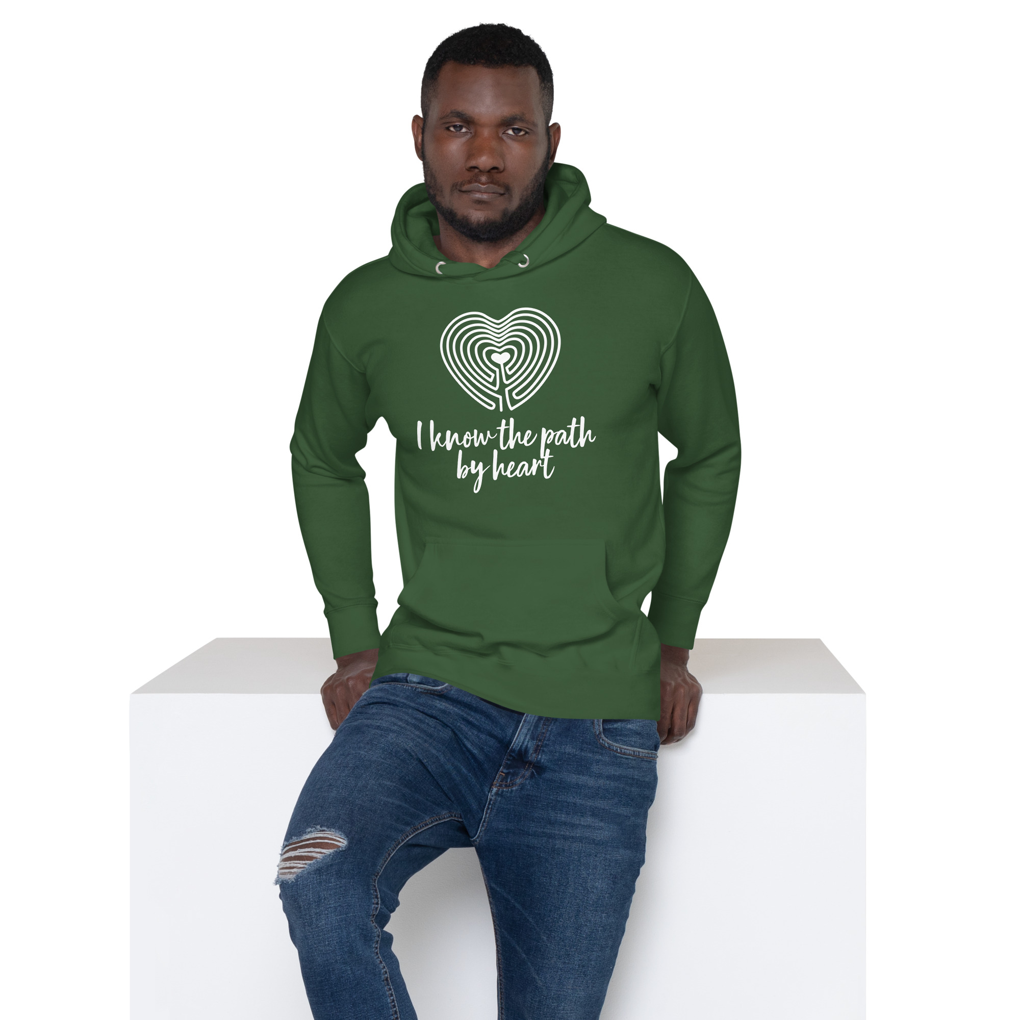 Labyrinth Heart labyrinth I know the Path by Heart cotton-heritage-m2580-unisex-premium-pullover-hoodie-forest-green-front-696295a6508c0