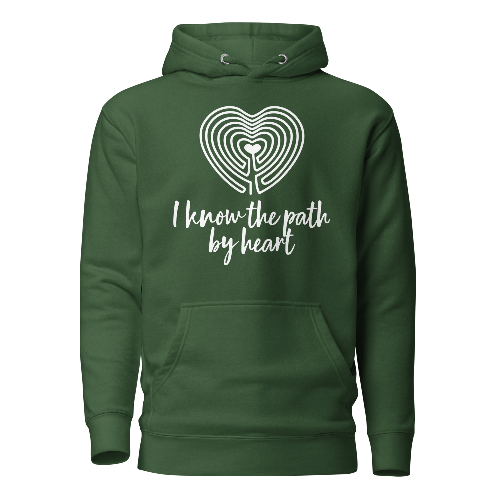 Labyrinth Heart labyrinth I know the Path by Heart cotton-heritage-m2580-unisex-premium-pullover-hoodie-forest-green-front-696295a651ee3