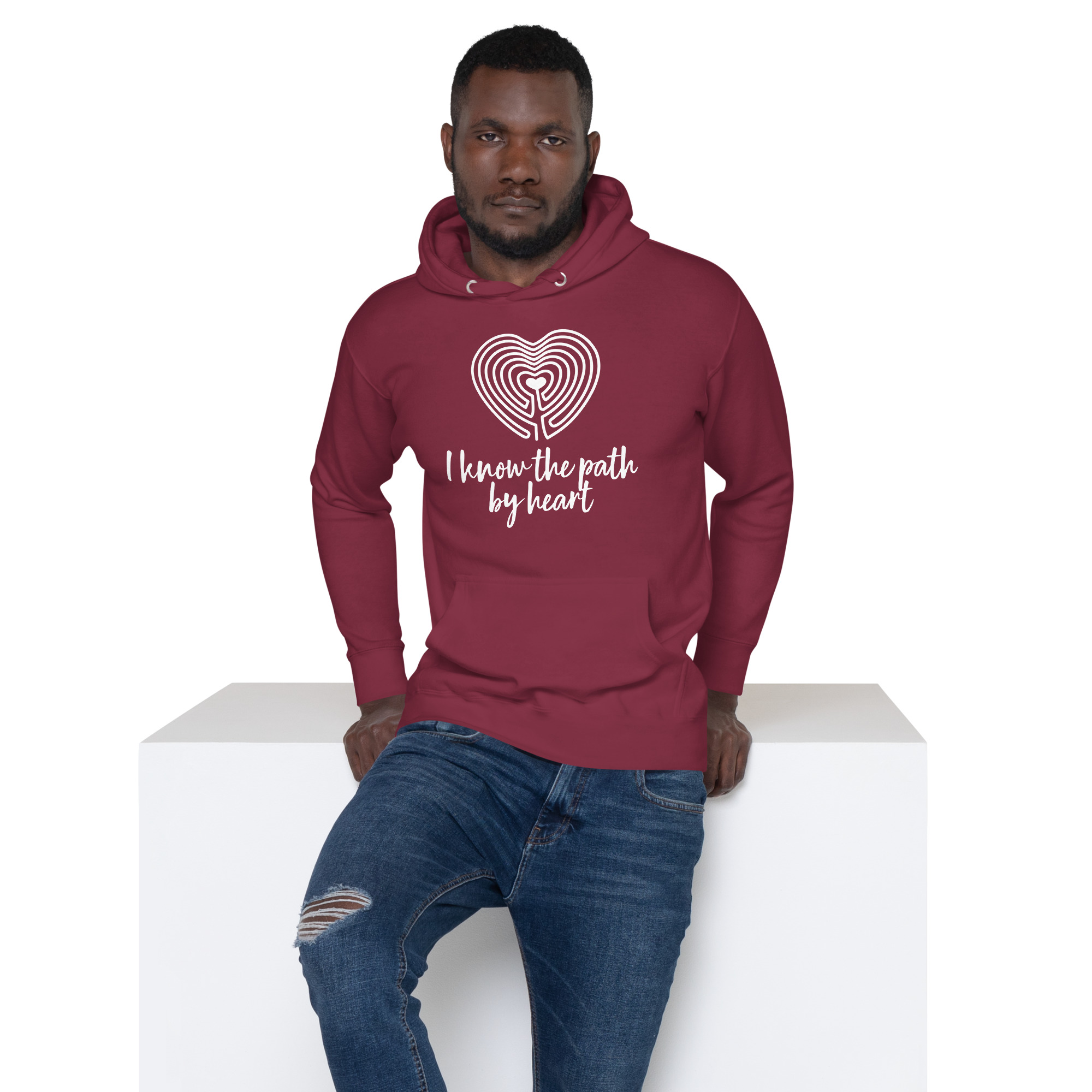 Labyrinth Heart labyrinth I know the Path by Heart cotton-heritage-m2580-unisex-premium-pullover-hoodie-maroon-front-696295a6509b1