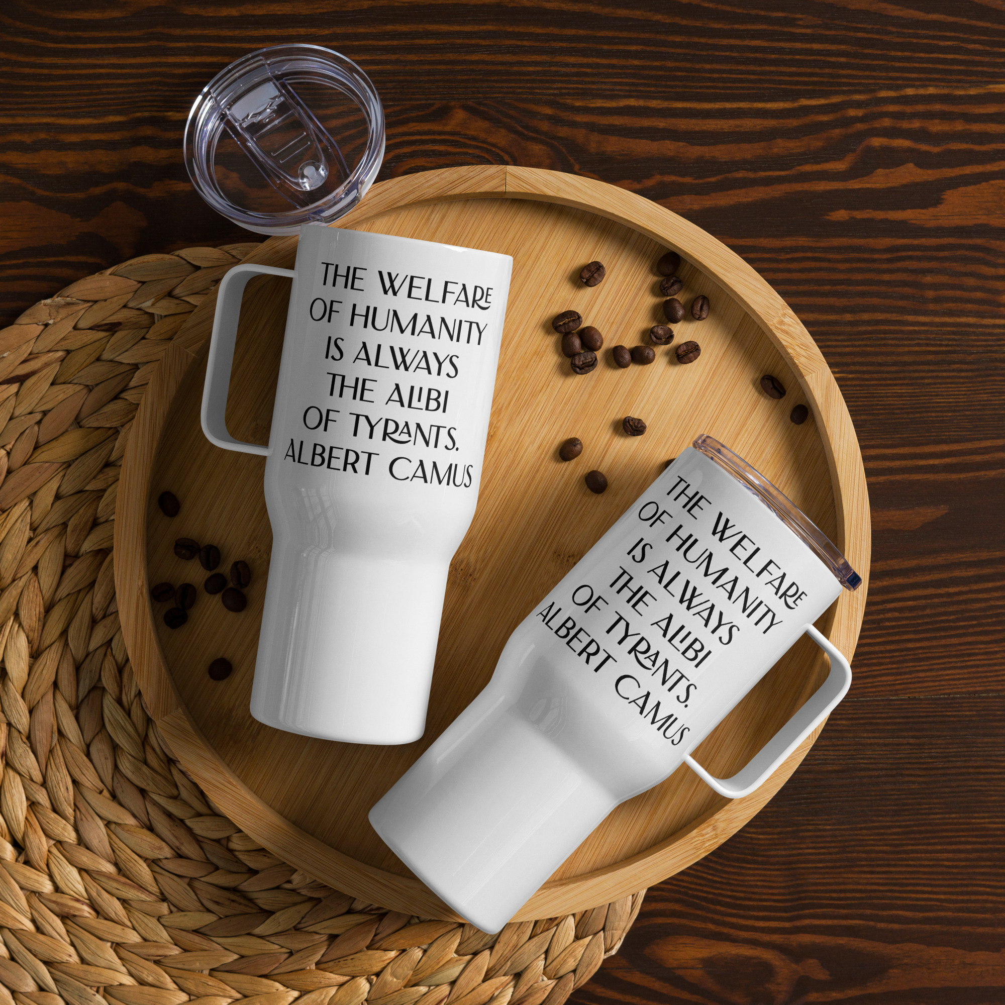 Welfare of Humanity travel mug-with-a-handle-white-25-oz-front-6977af294352d