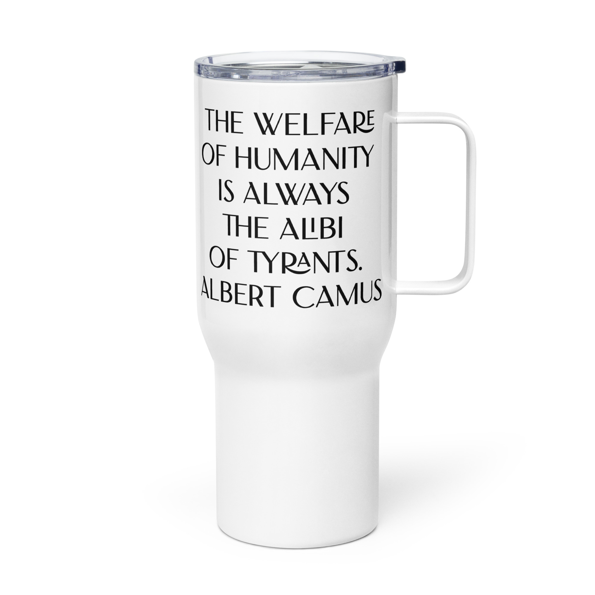 Albert Camus Welfare of Humanity Travel Mug With A Handle