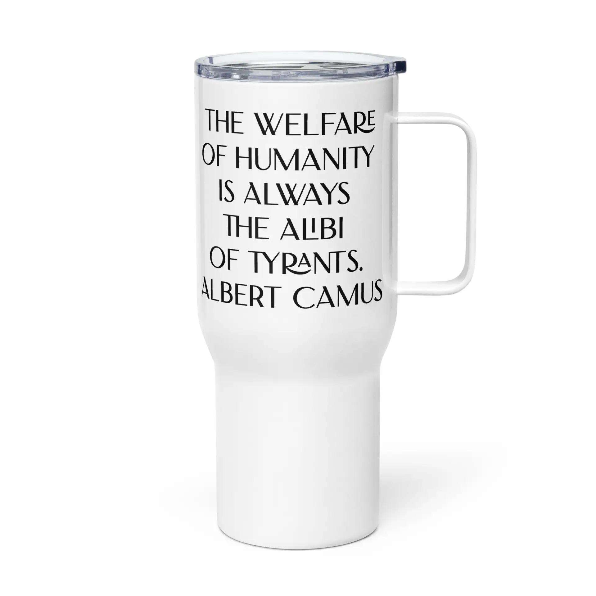 Albert Camus Welfare of Humanity Travel mug with a handle