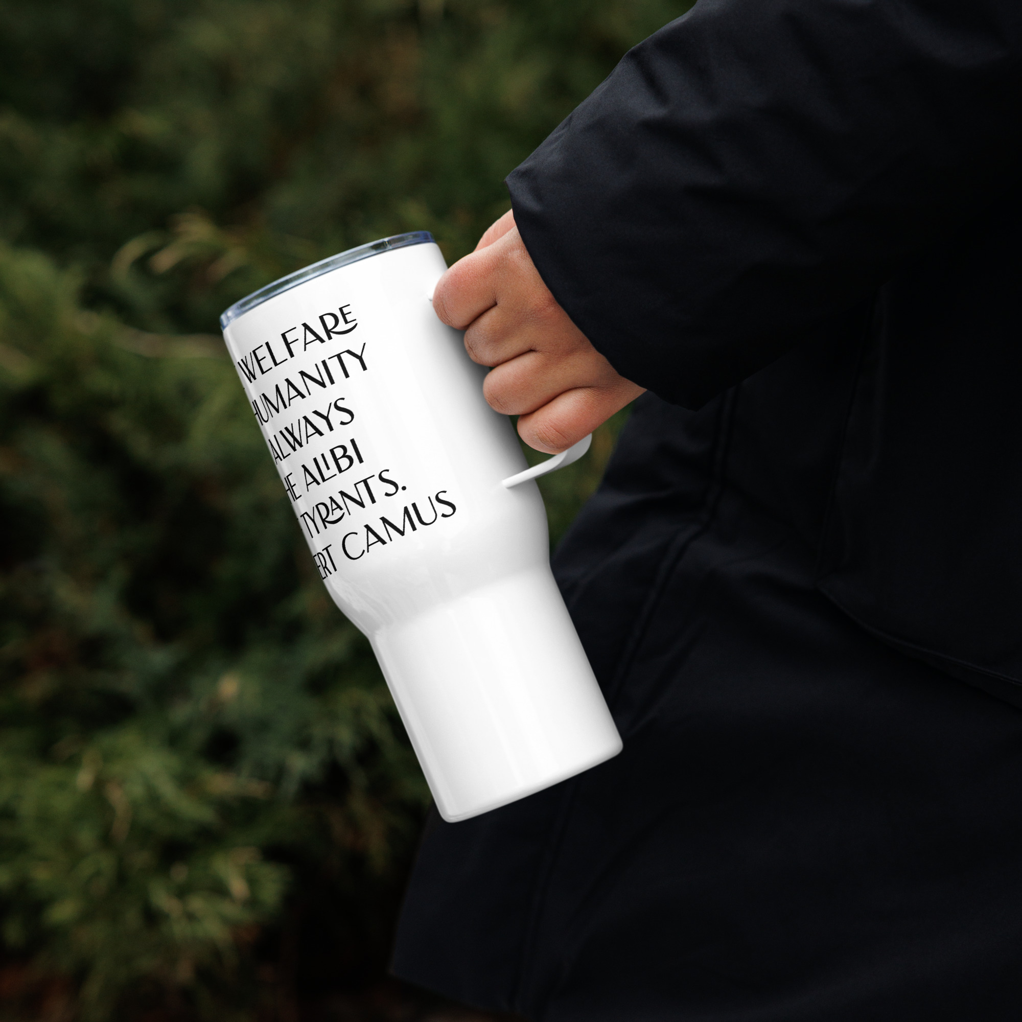 Welfare of Humanity travel mug-with-a-handle-white-25-oz-left-6977af2943909