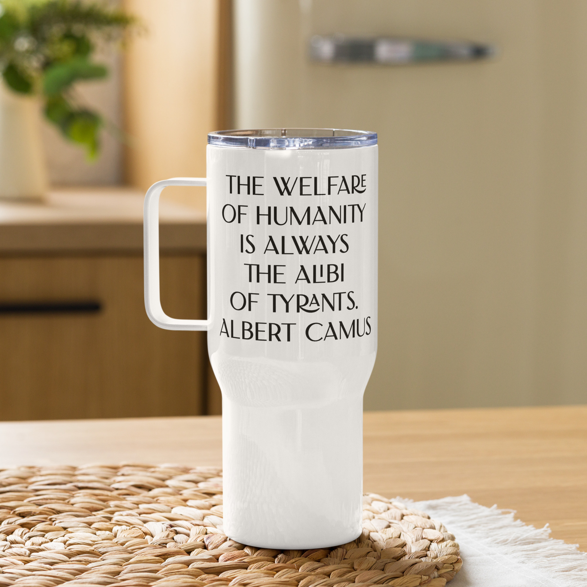 Welfare of Humanity travel mug-with-a-handle-white-25-oz-right-6977af294318b