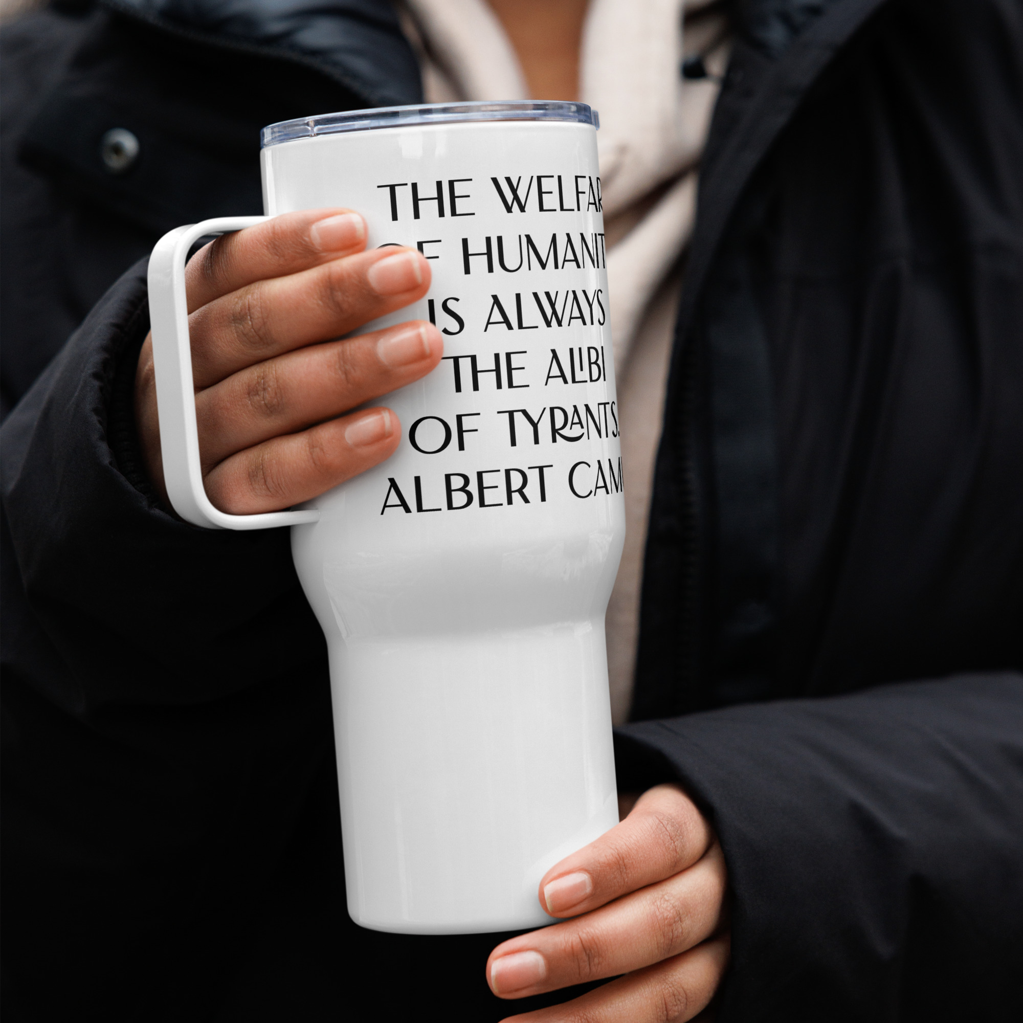 Welfare of Humanity travel mug-with-a-handle-white-25-oz-right-6977af2943714