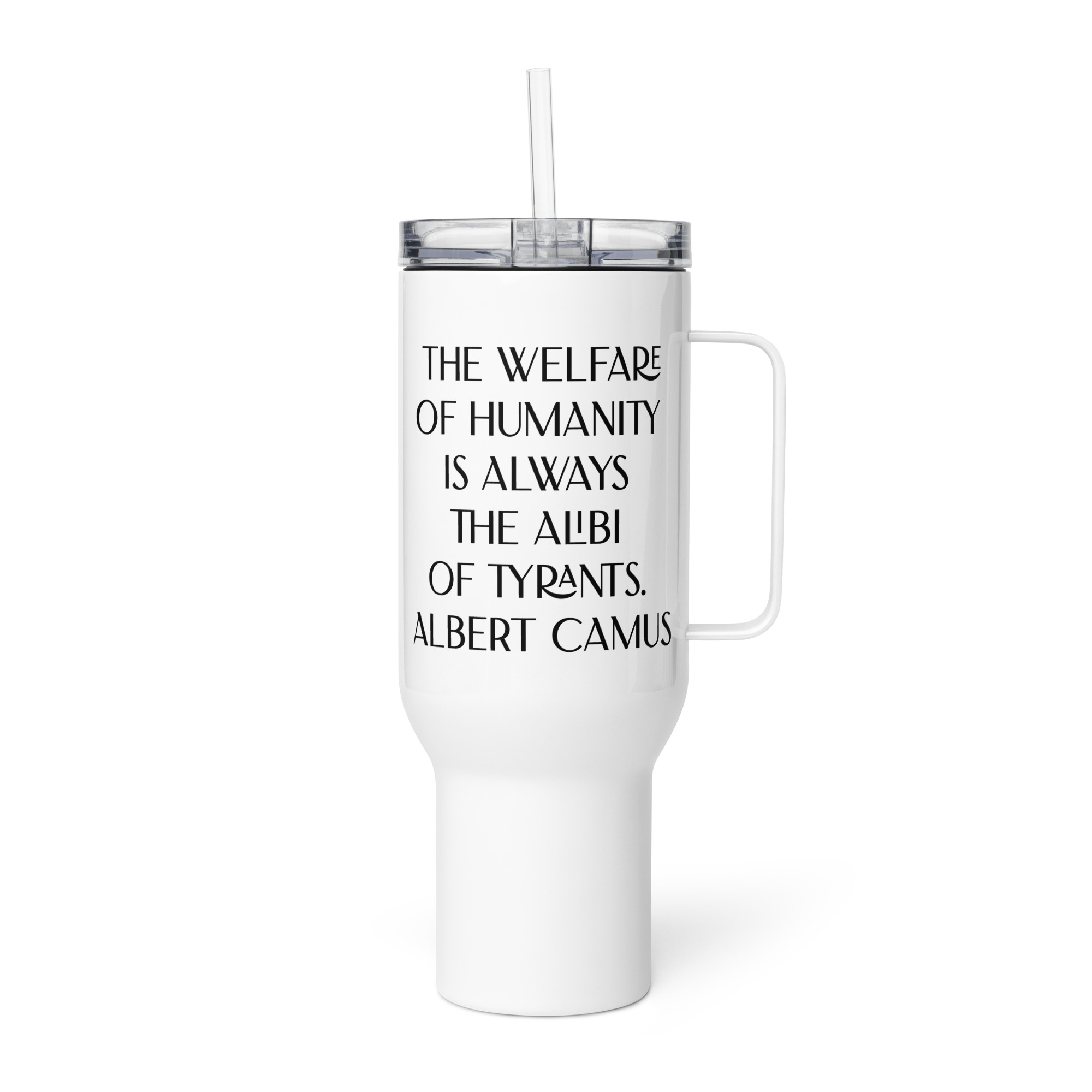Welfare of Humanity travel mug-with-a-handle-white-40-oz-left-6977af294473f