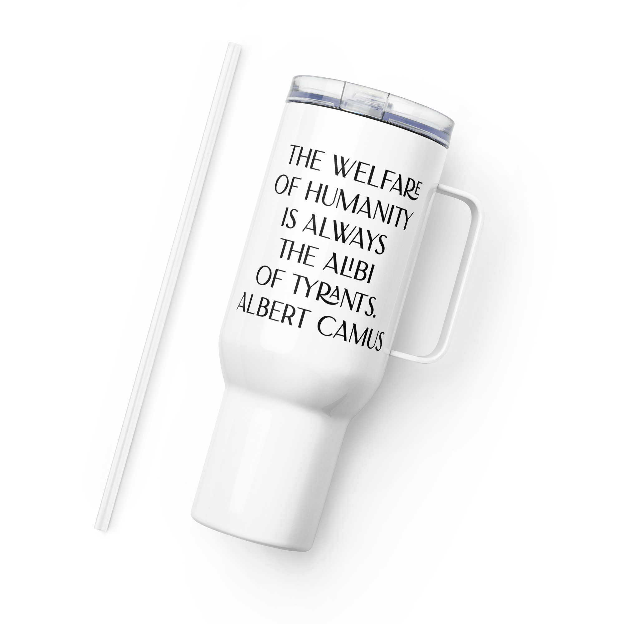 Welfare of Humanity travel mug-with-a-handle-white-40-oz-left-6977af2944bd2