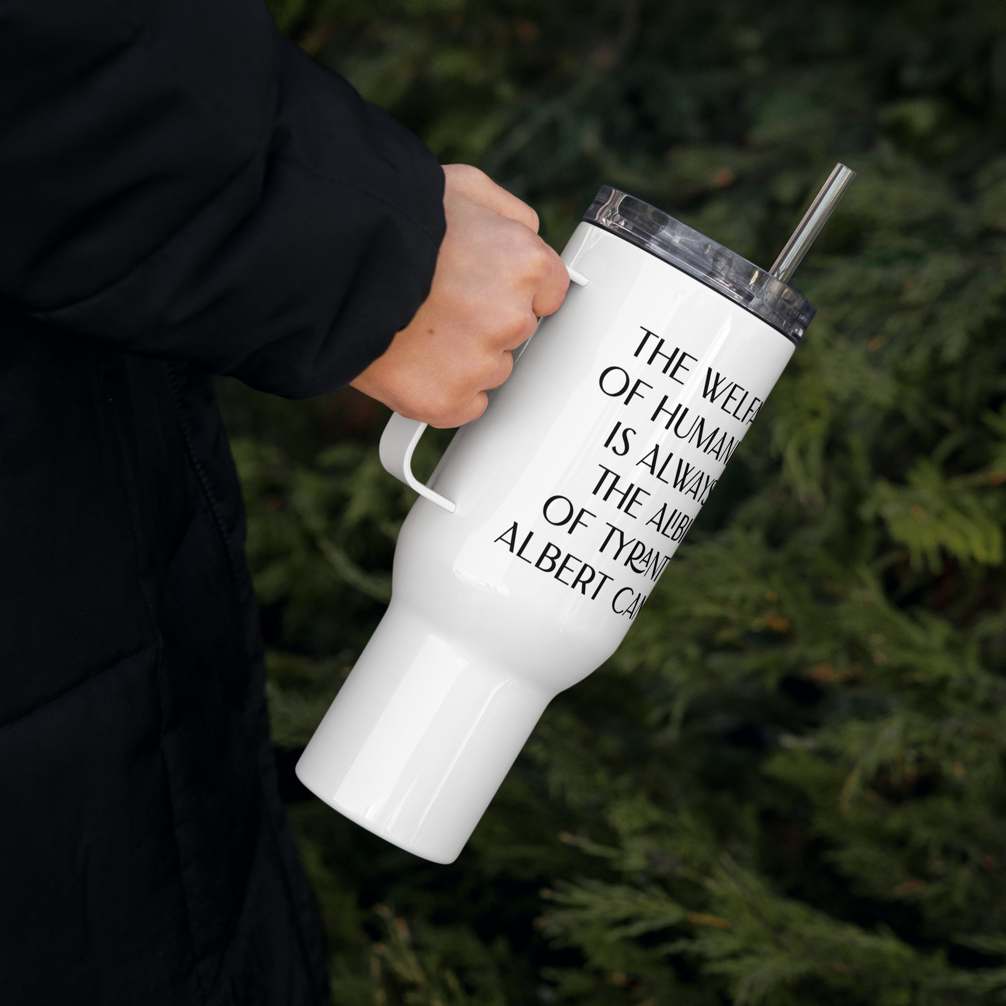 Welfare of Humanity travel mug-with-a-handle-white-40-oz-right-6977af294540c