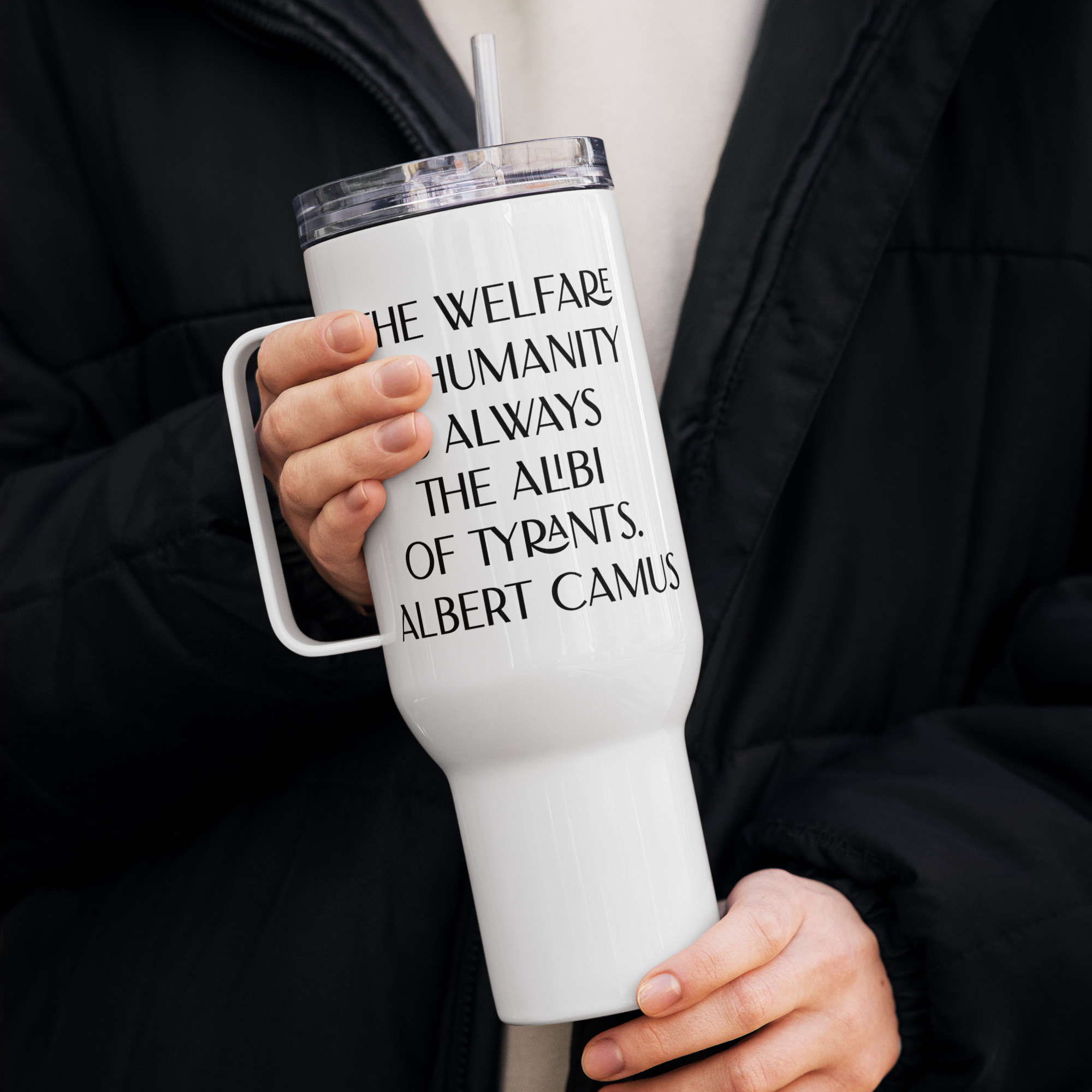 Welfare of Humanity travel mug-with-a-handle-white-40-oz-right-6977af29455de