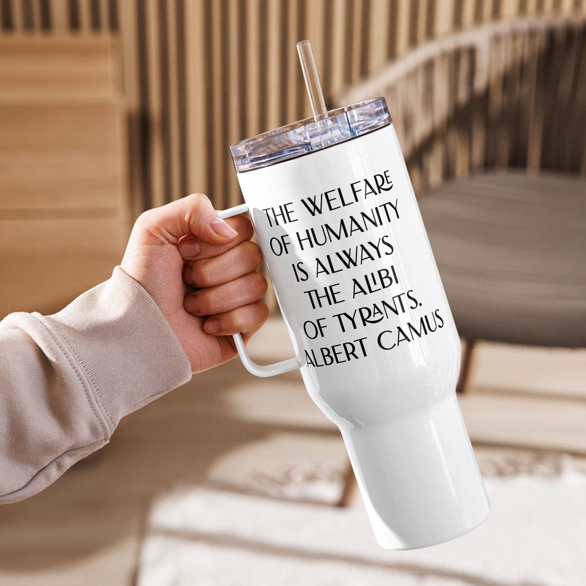 Welfare of Humanity travel mug-with-a-handle-white-40-oz-right-6977af2946436