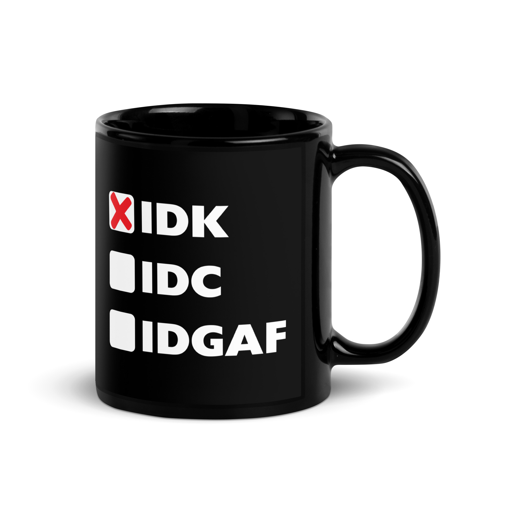 IDK Black Glossy Mug