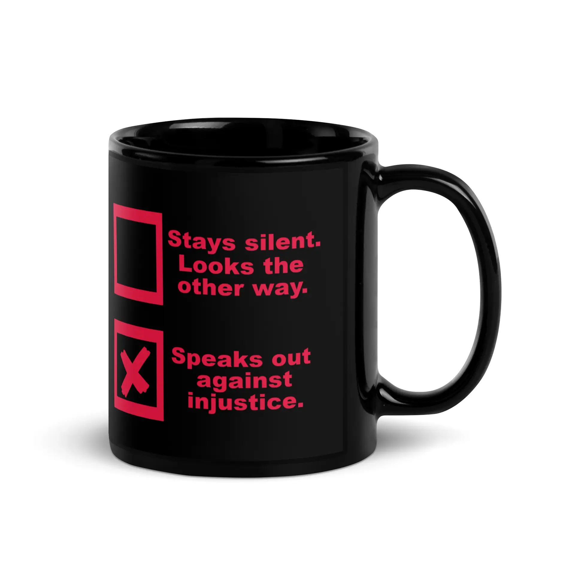 Justice Speaks Black Glossy Mug