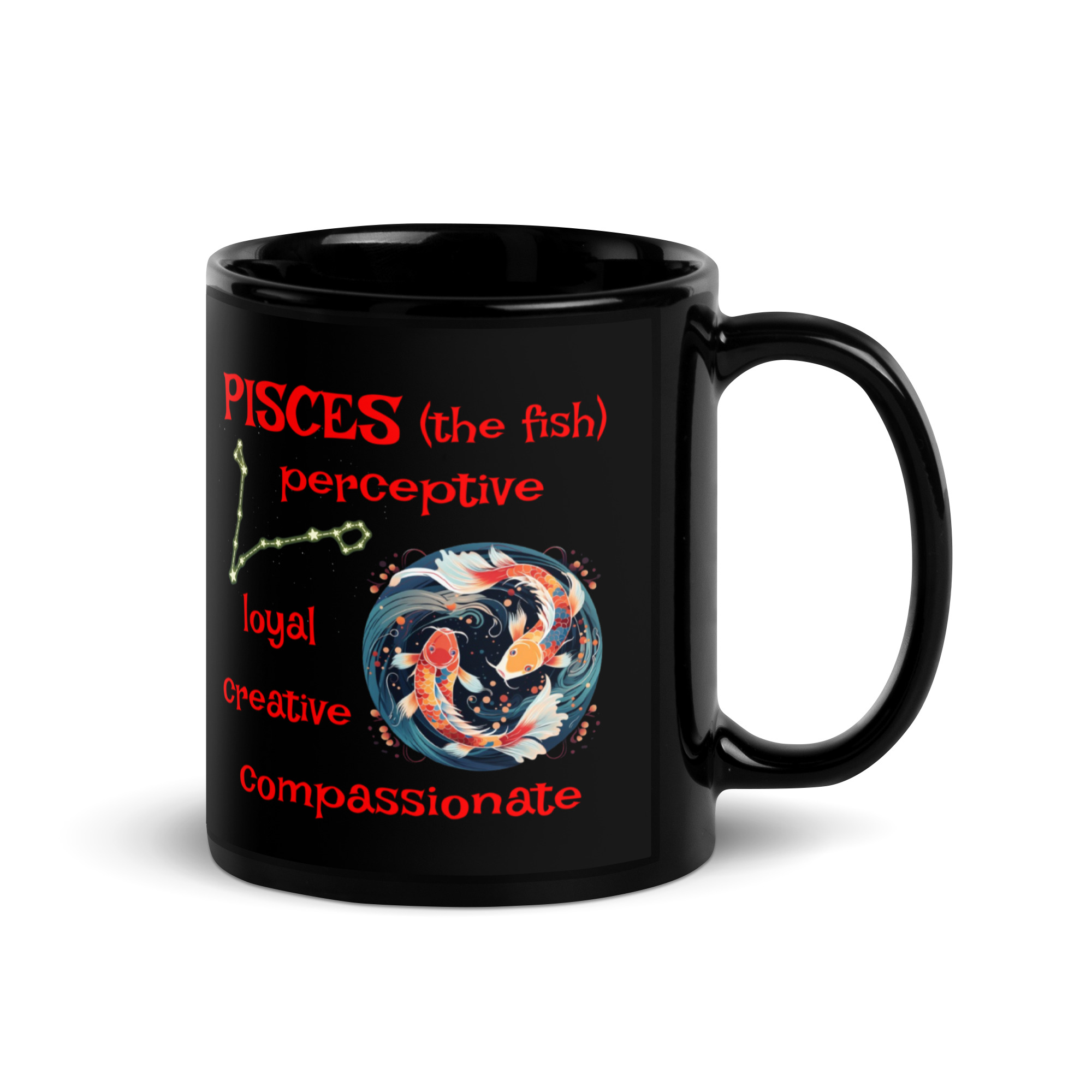 Pisces the Fish Black Glossy Mug
