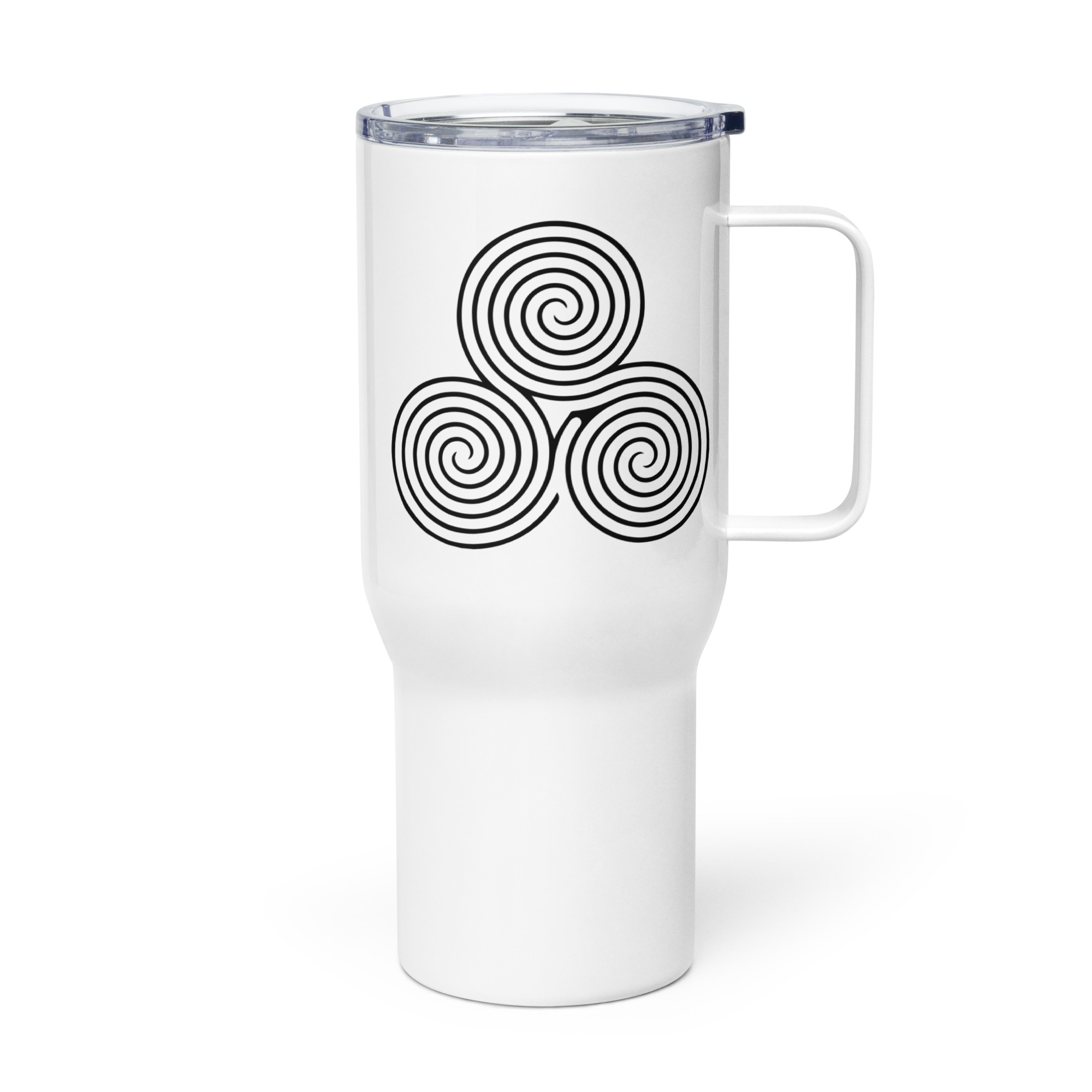 Labyrinth Triple Spiral Travel mug with a handle