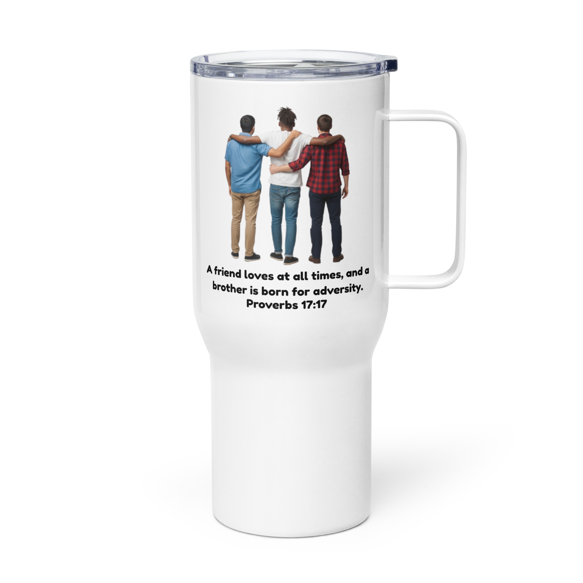 Proverbs 17:17 Trio (v2) Travel Mug With A Handle
