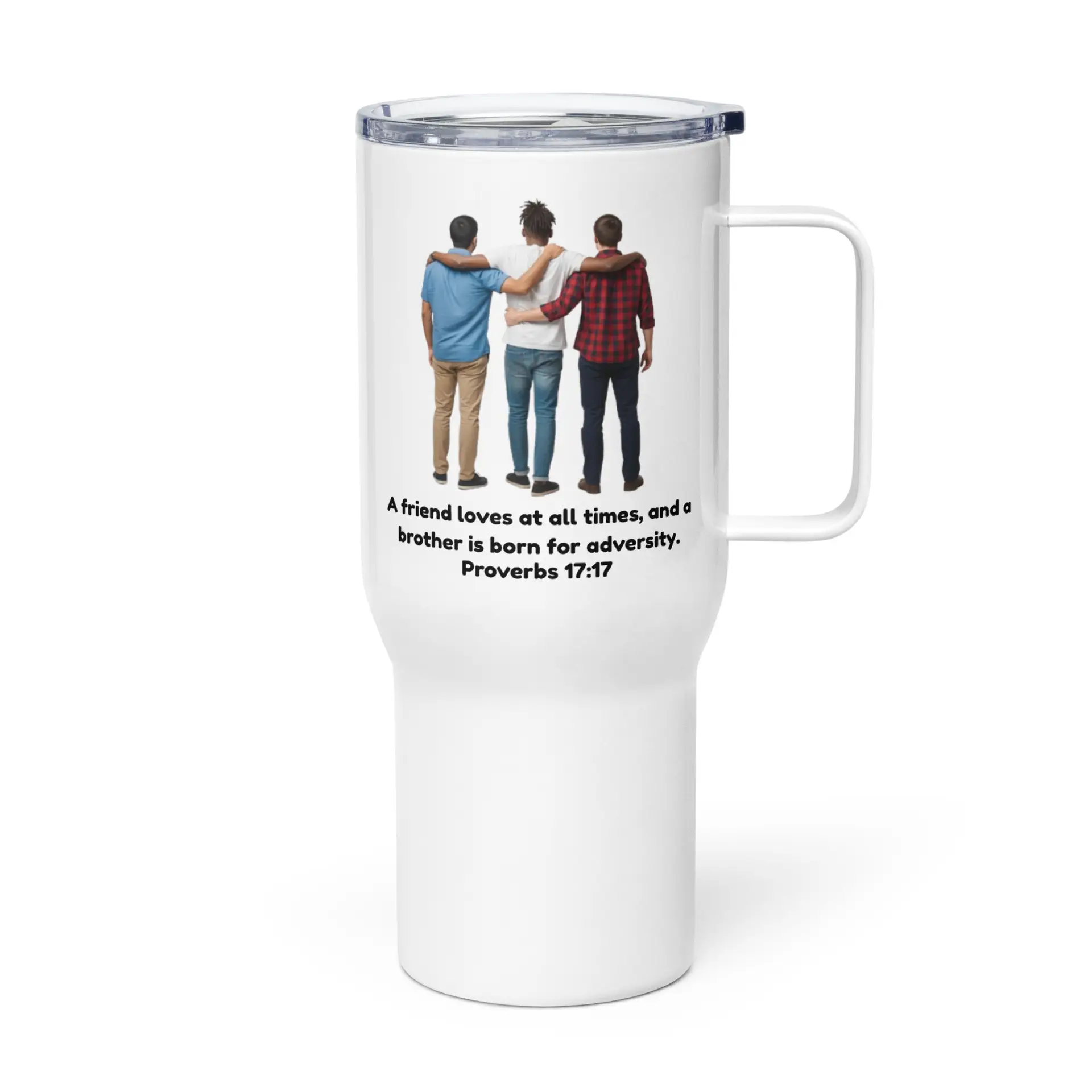 Proverbs 17:17 Trio (v2) Travel Mug With A Handle