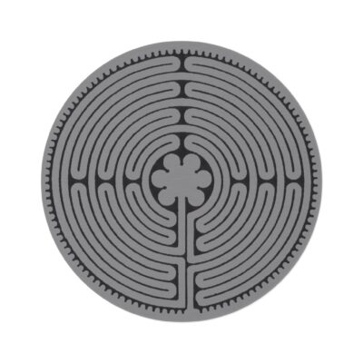 Chartres Labyrinth Round Rug, Grey Maze Design with Four-Leaf Clover Center