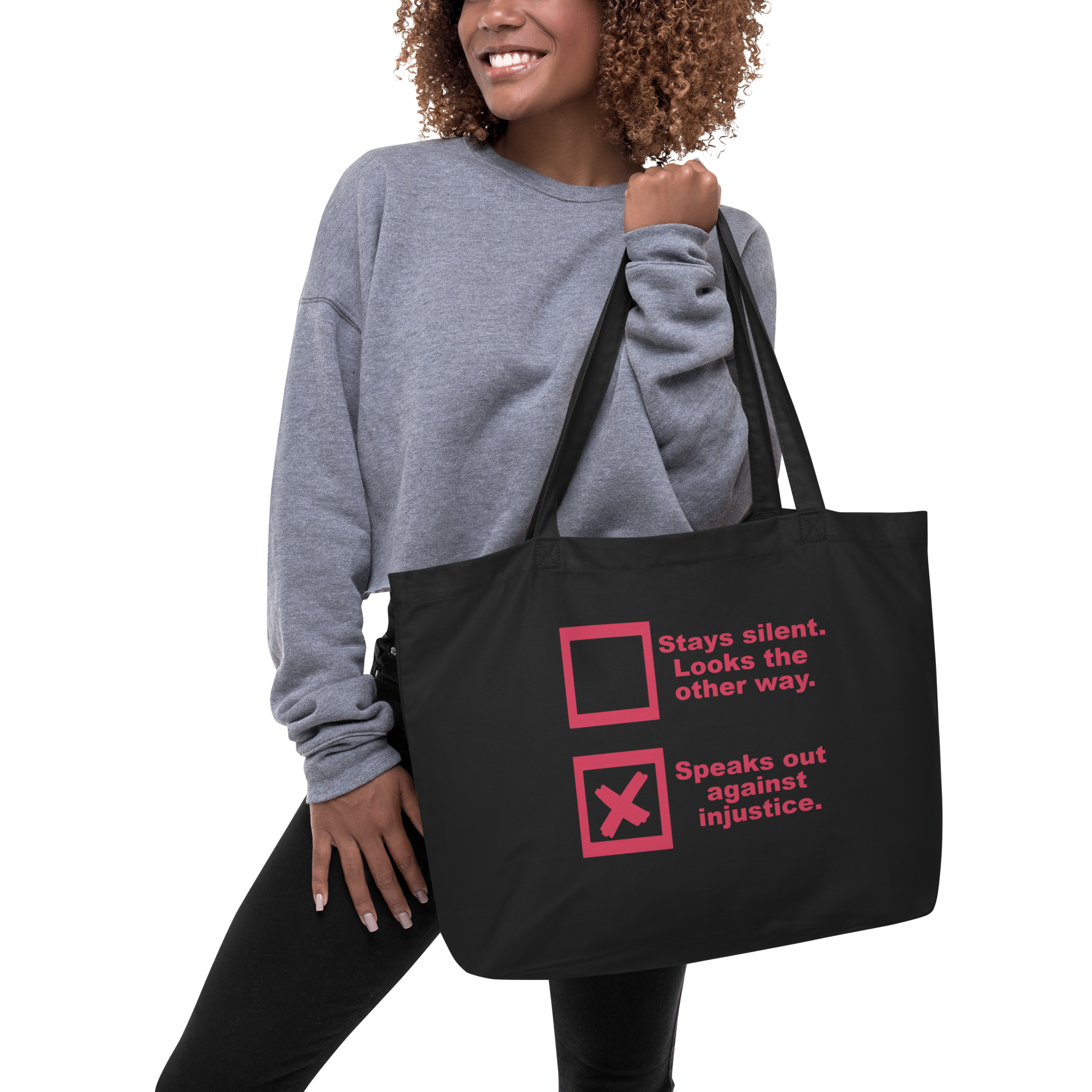 Justice Speaks large eco-tote-black-front-6ad15ba854a16