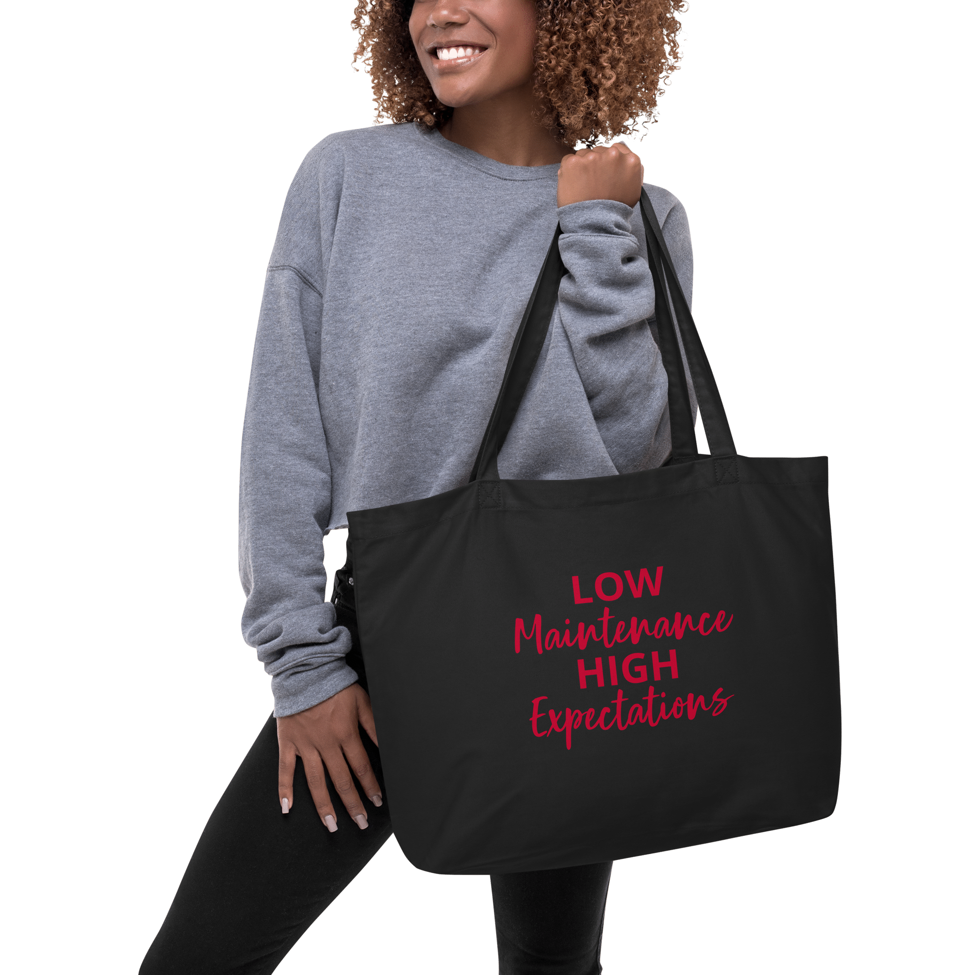 Low Maintenance High Expectations Large eco-tote-black-front-6ad156f3ab156